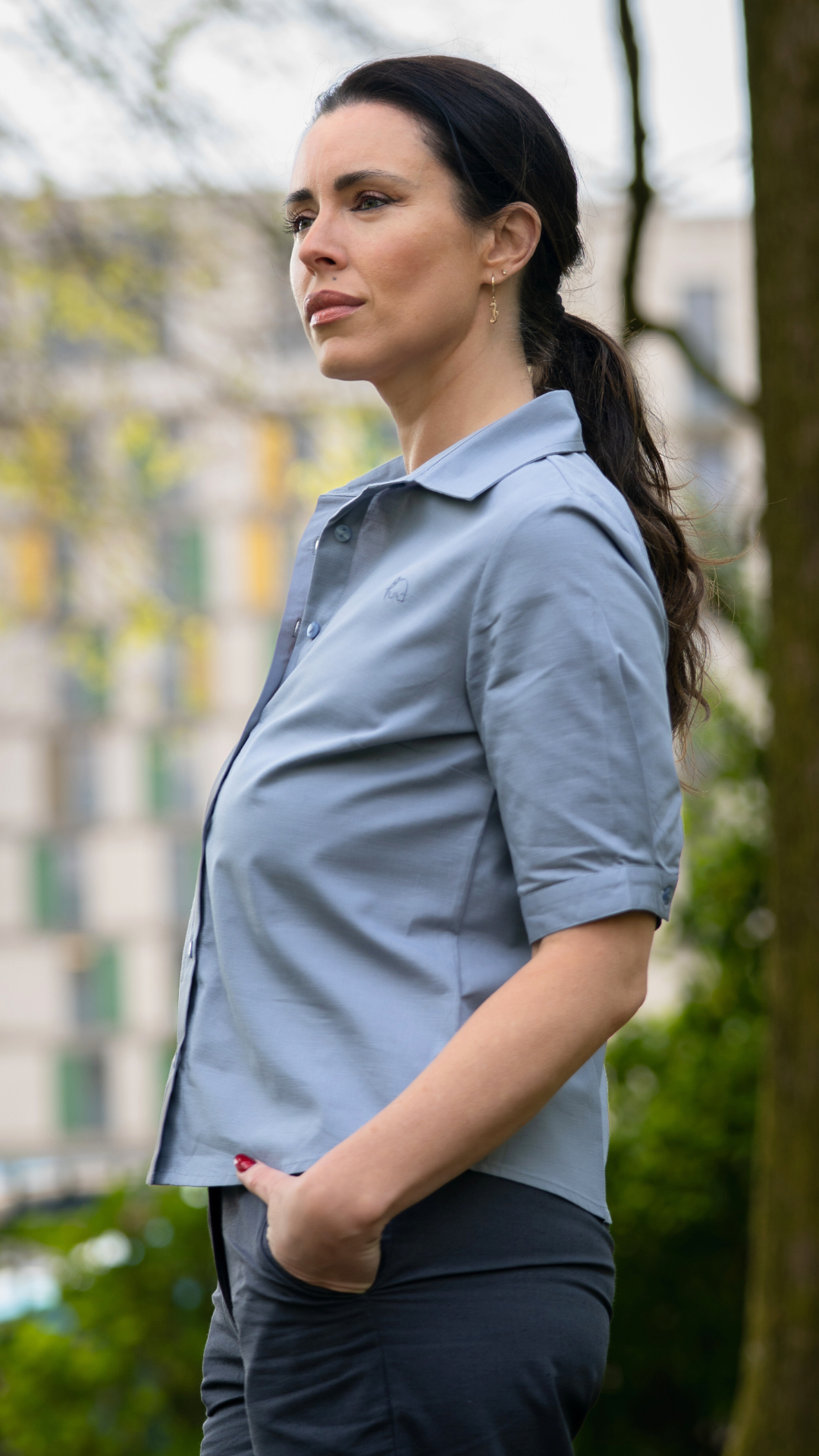 Workwear Chic: Sustainable Grey Mist Linen Shirt