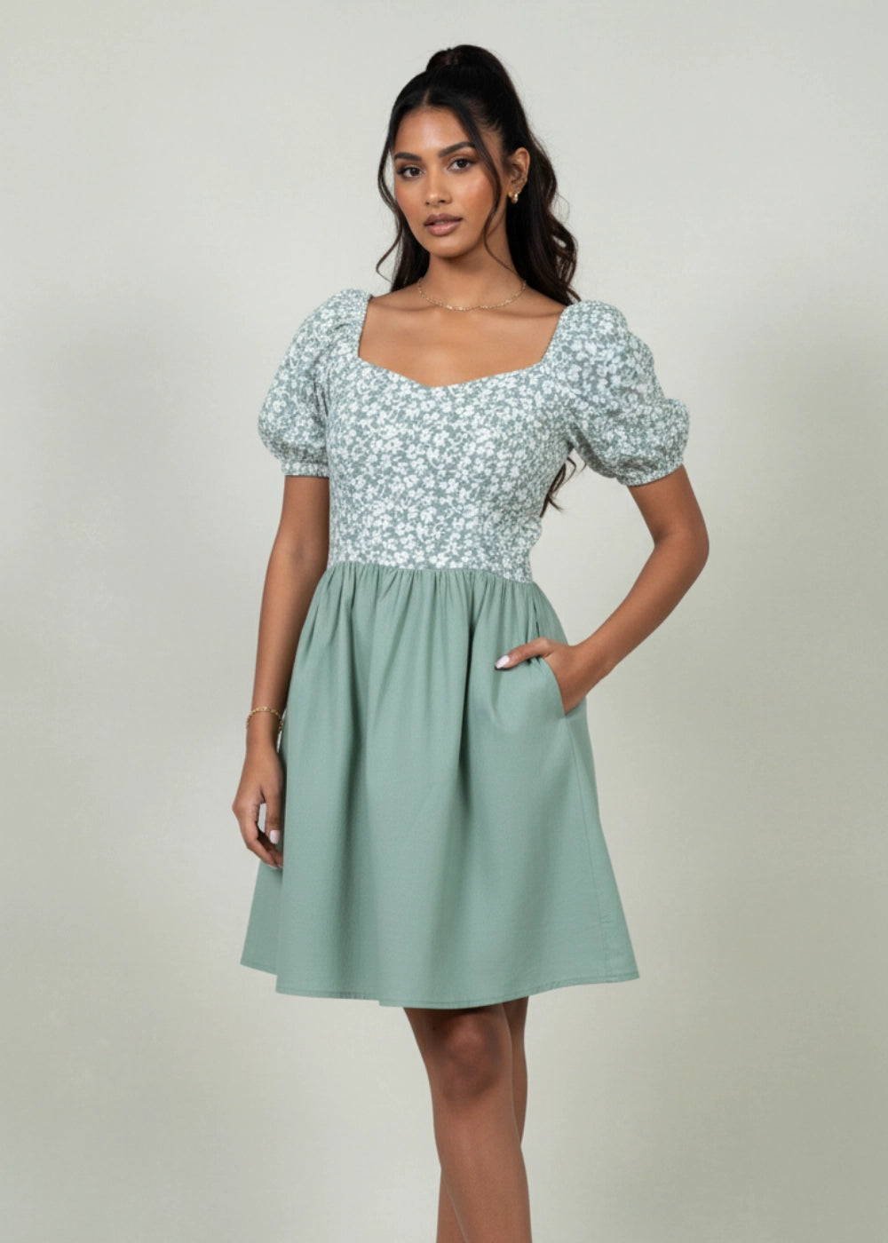 Sirocco Blooms Green Fit & Flare Cotton-Linen Dress