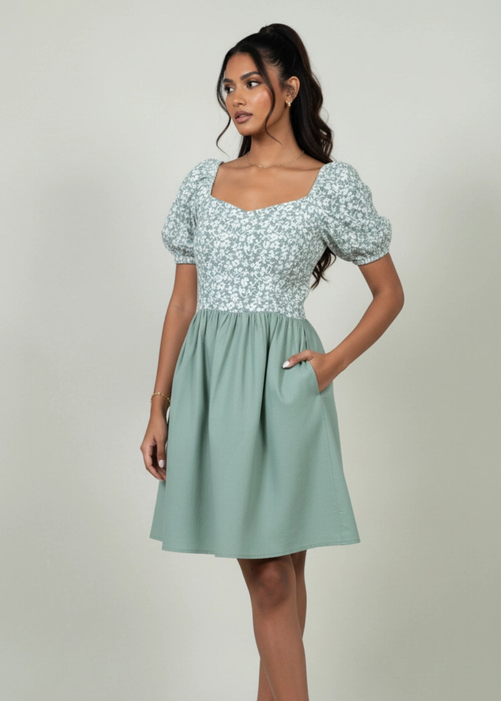 Sirocco Blooms Green Fit & Flare Cotton-Linen Dress