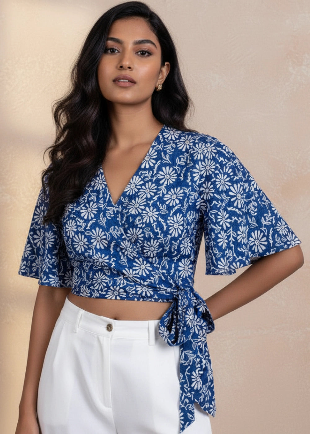 SereneBloom Blue Bliss Eco-Friendly Wrap Linen-Viscose Top | Karee Sustainable Fashion