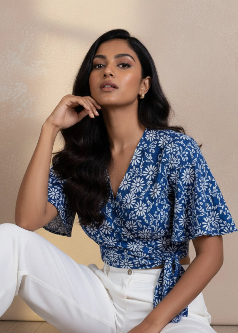 SereneBloom Blue Bliss Eco-Friendly Wrap Linen-Viscose Top | Karee Sustainable Fashion