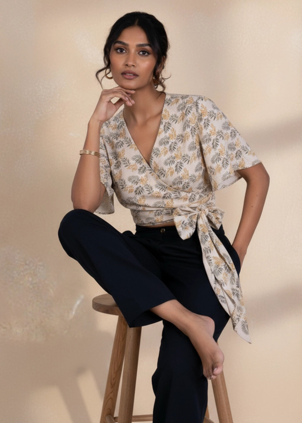 Biscuit Bliss Eco-Friendly Wrap Linen-Viscose Top | Karee Sustainable Fashion