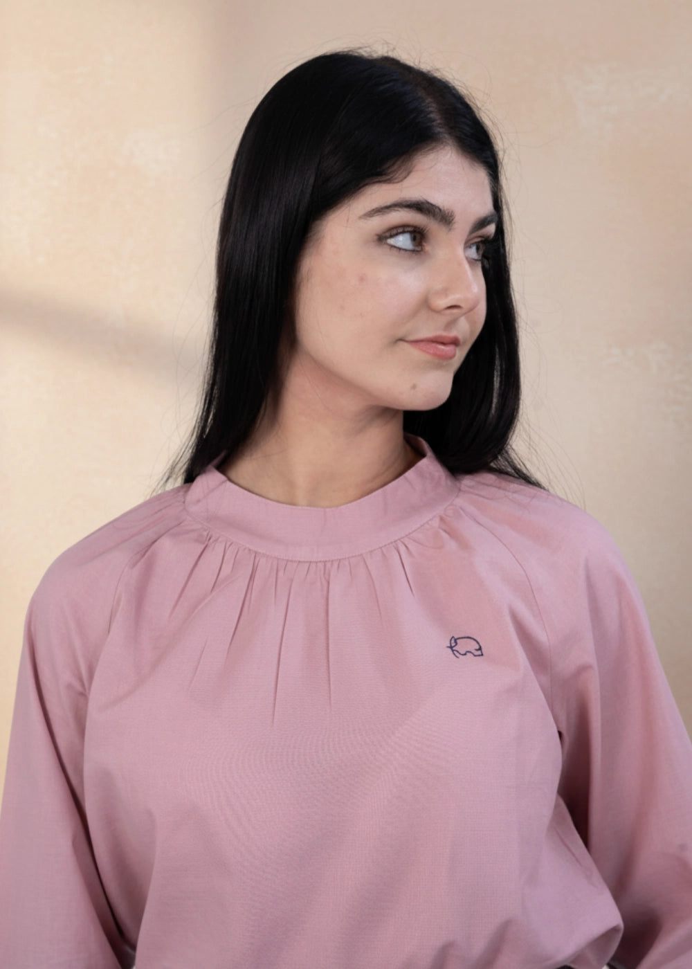 Flamingo Rose 3/4 Sleeve Linen-Cotton Top | Karee Sustainable Fashion