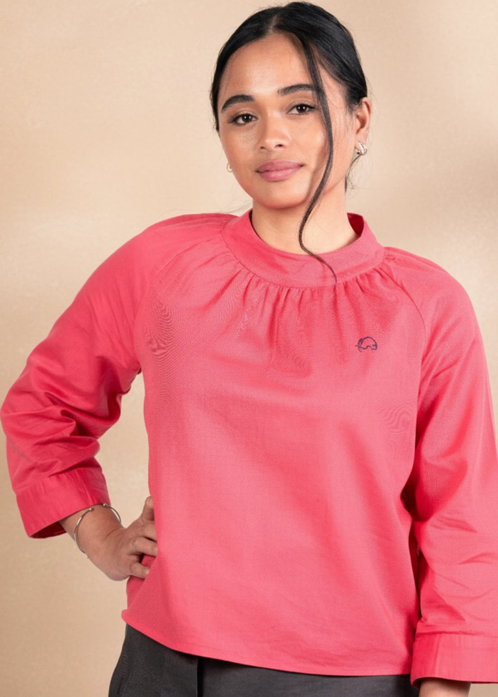 Fuchsia Elegance High Neck Linen-Cotton Top | Karee Sustainable Fashion