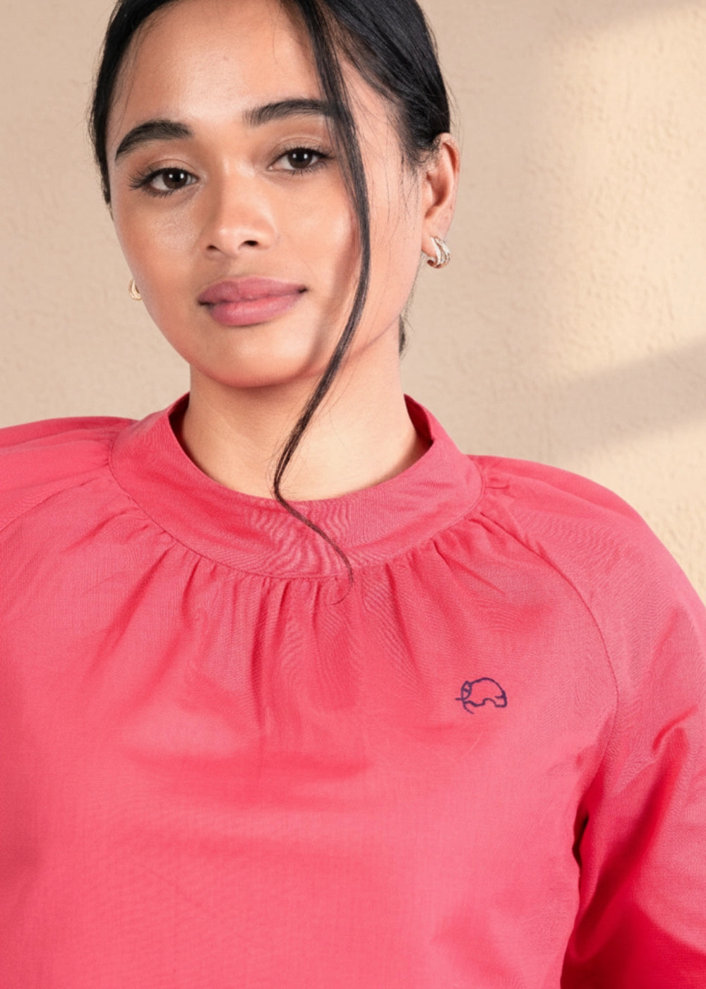 Fuchsia Elegance High Neck Linen-Cotton Top | Karee Sustainable Fashion