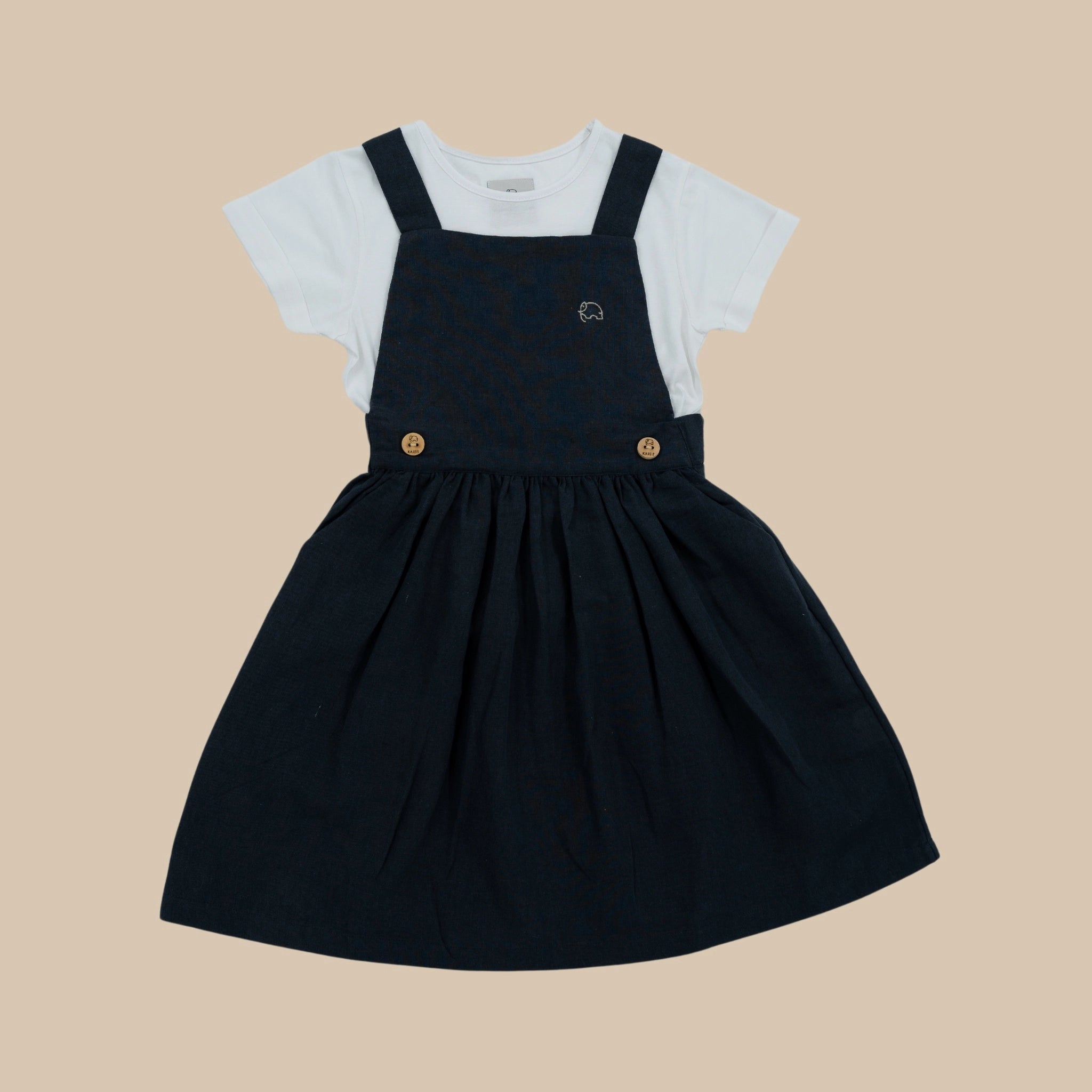 Ebony Black Linen Cotton Pinafore Set | Karee Sustainable Kidswear Kids Karee
