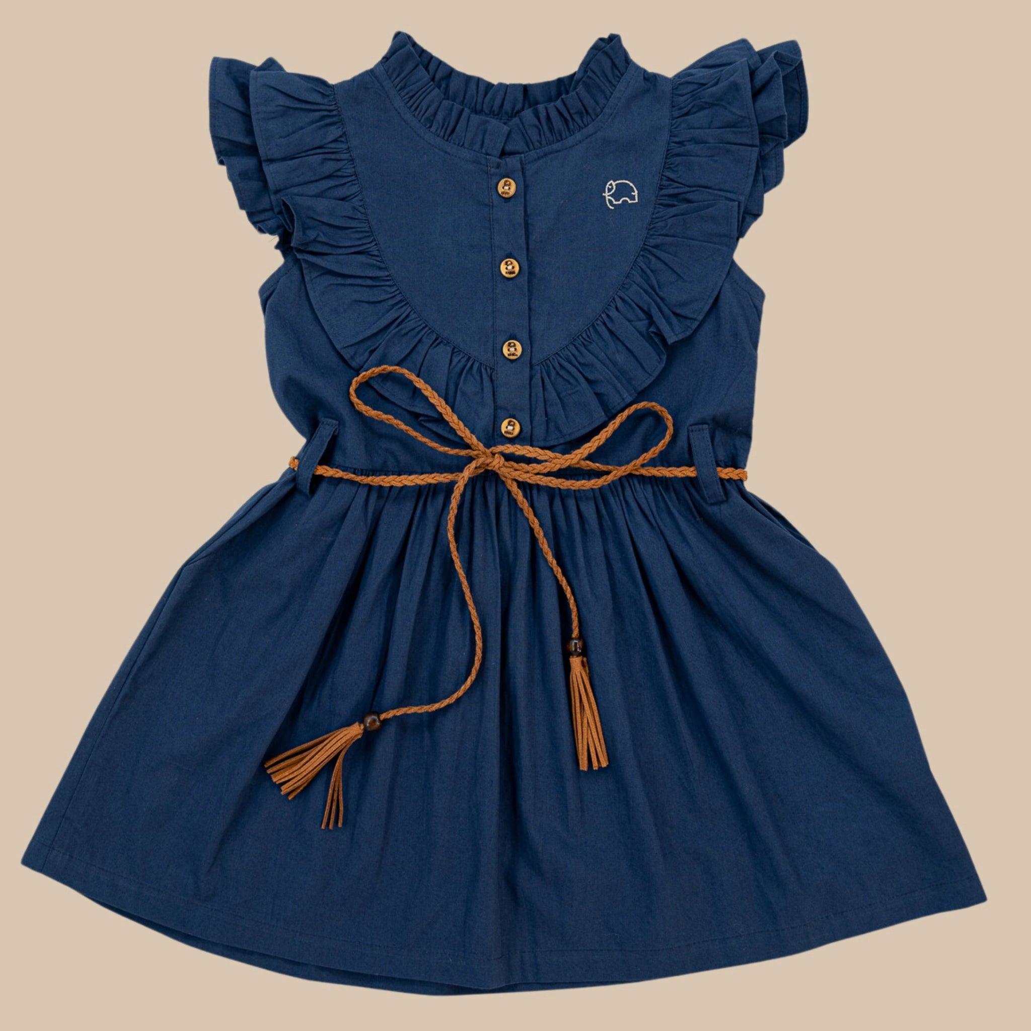 Navy Blue Butterfly Sleeve Cotton Dress for Girls | Karee Limited Edition Kids Karee