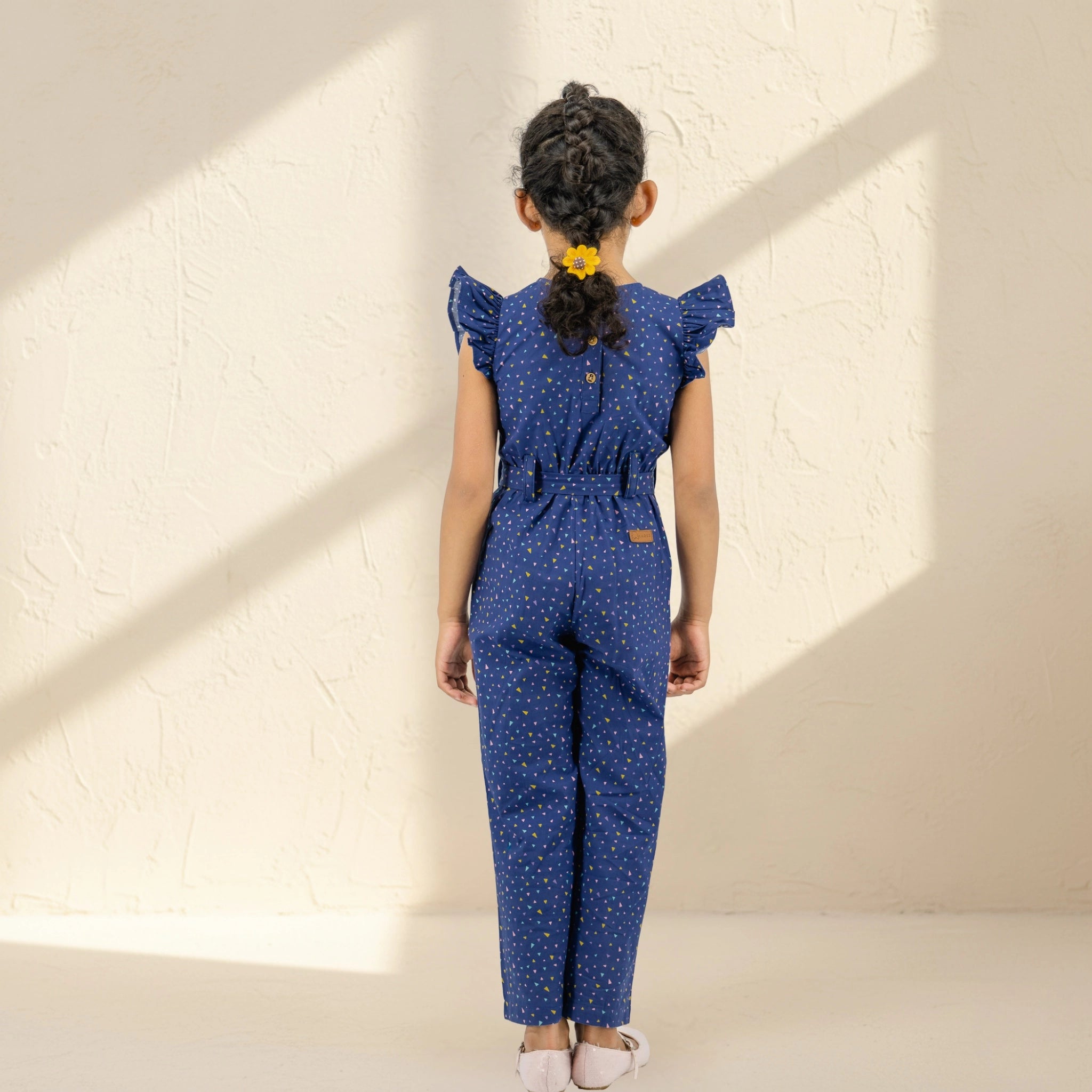 Estate Blue Cotton Jumpsuit for Girls | Karee Sustainable Kidswear