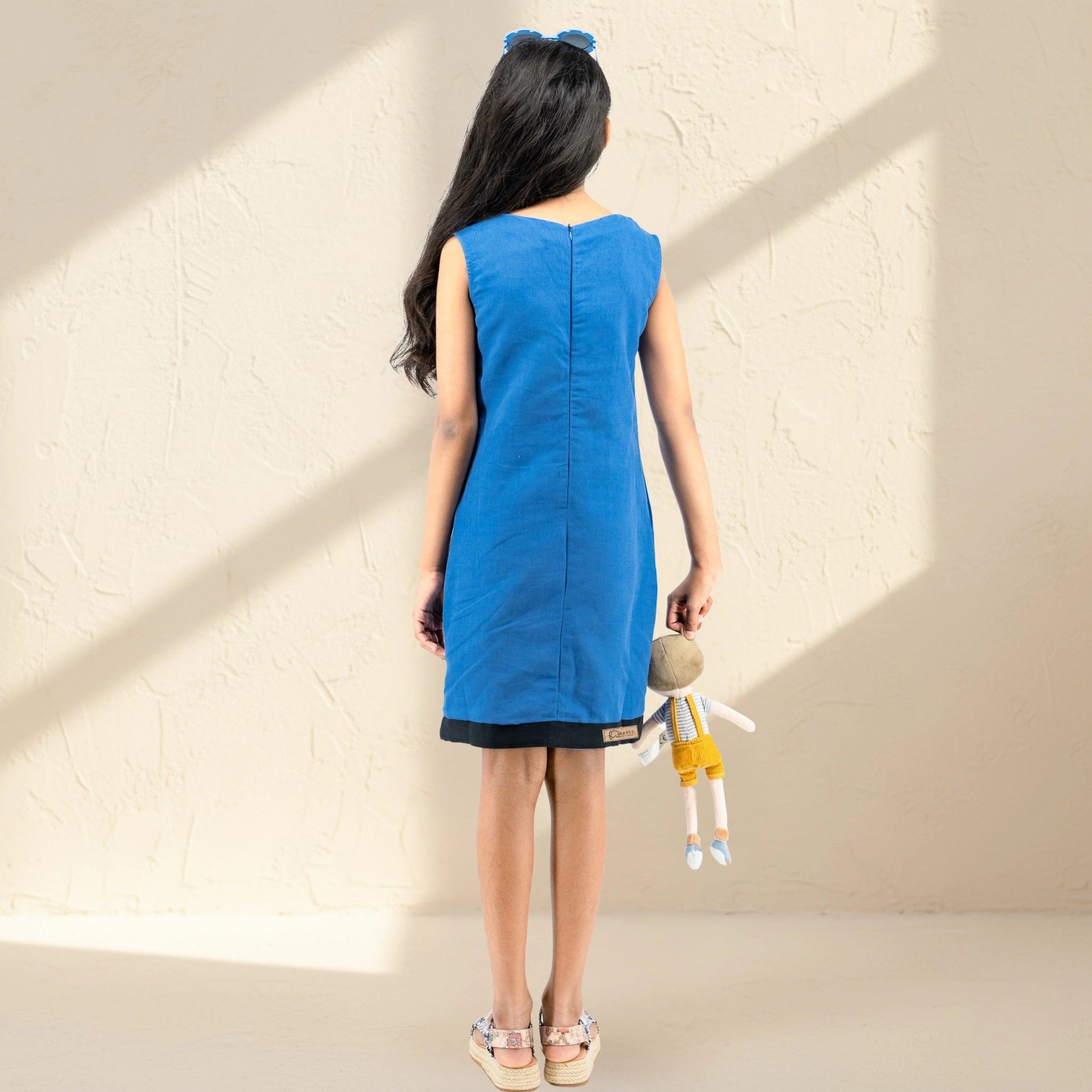 Vallarta Blue Linen Cotton Frock for Girls | Karee Sustainable Kidswear Kids Karee