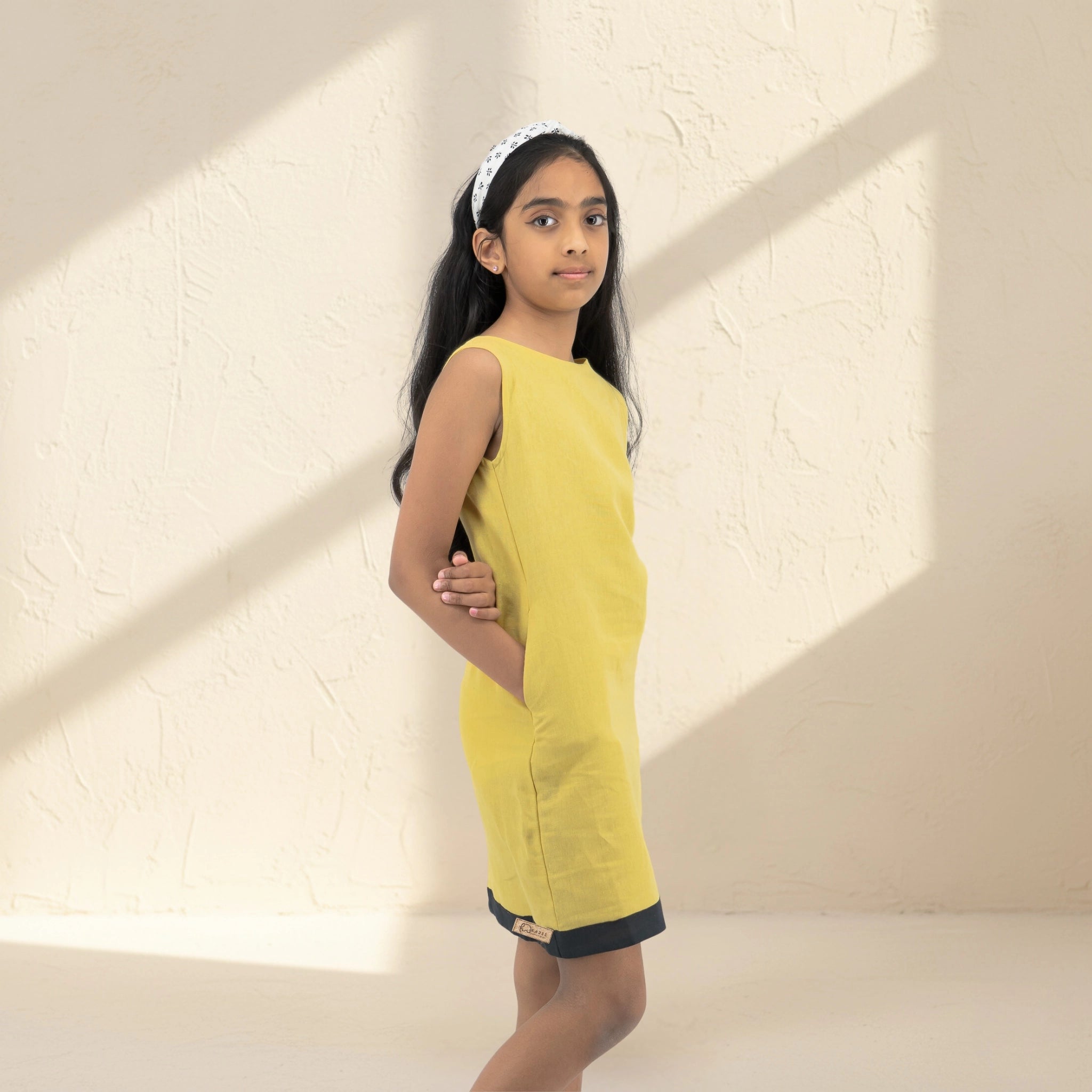 Cream Gold Linen Cotton Frock for Girls | Karee Sustainable Kidswear Kids Karee
