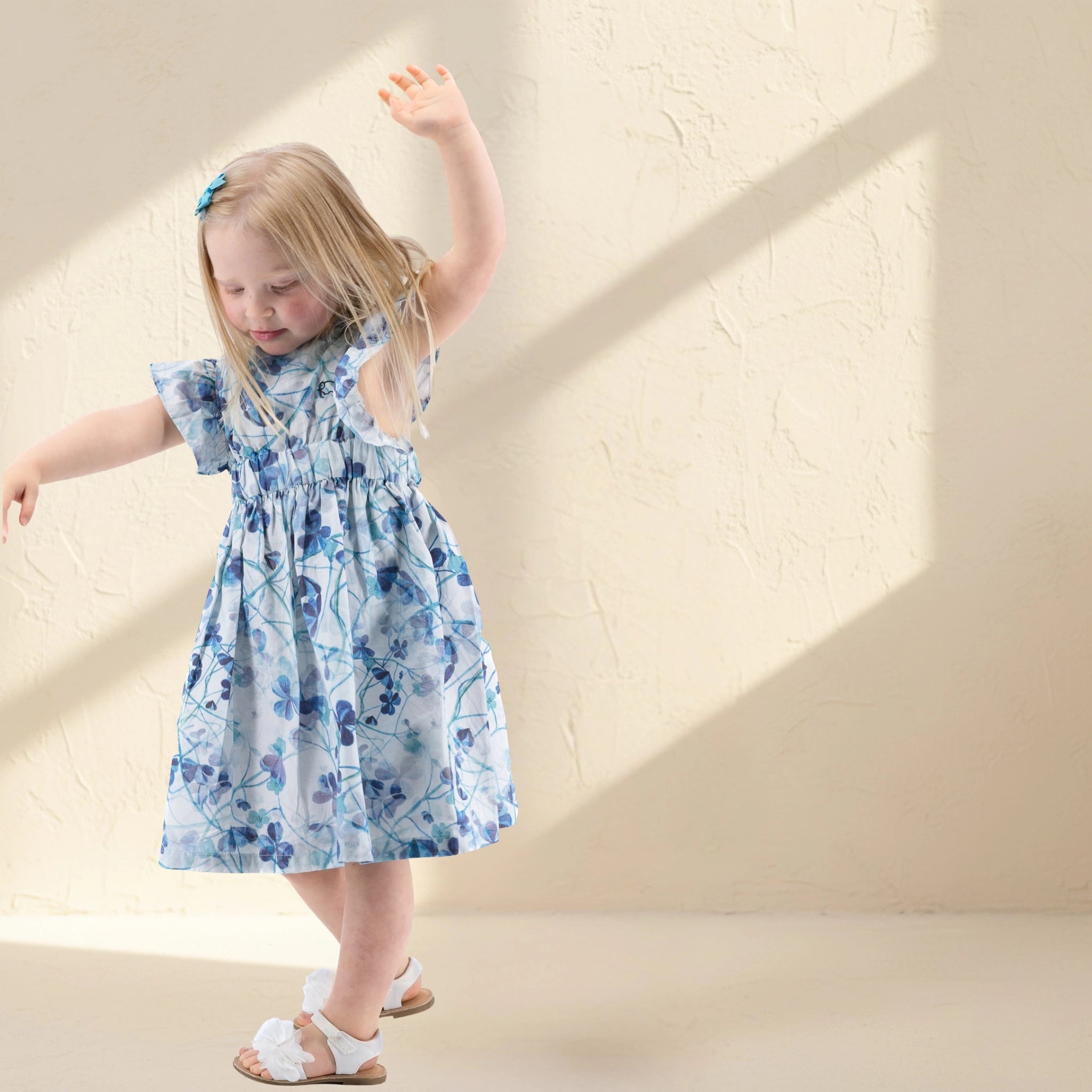 Blue Floral Cotton Dress for Girls | Karee Sustainable Kidswear Kids Karee