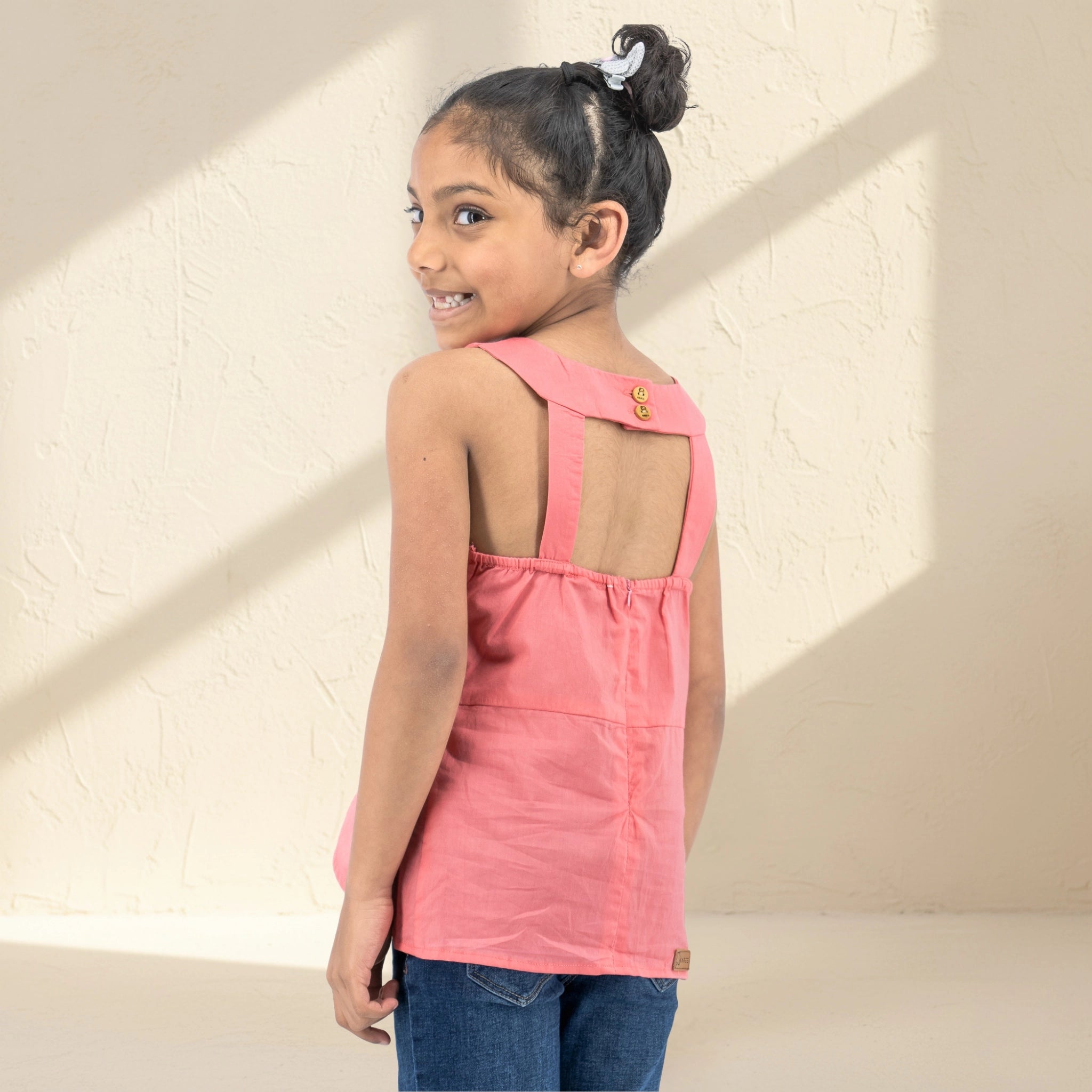 Tea Rose Cotton Bib Neck Top for Girls | Karee Sustainable Kidswear Kids Karee