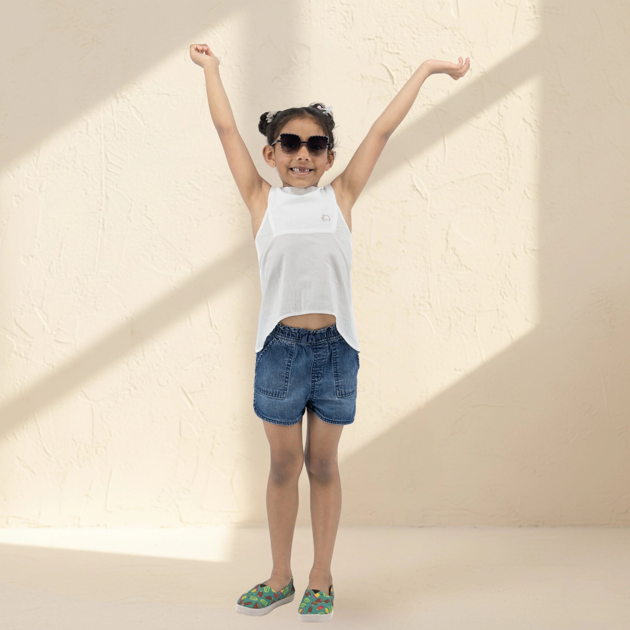 White Cotton Bib Neck Top for Girls | Karee Sustainable Kidswear Kids Karee