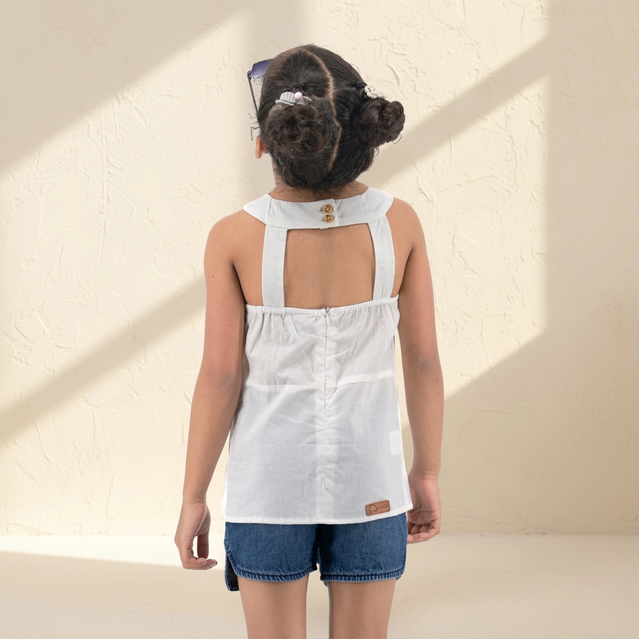 White Cotton Bib Neck Top for Girls | Karee Sustainable Kidswear Kids Karee