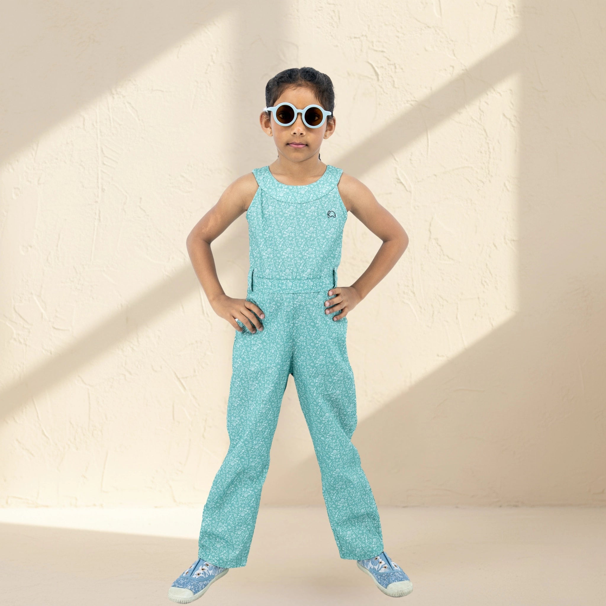 Smoke Green Cotton Jumpsuit for Girls | Karee Sustainable Kidswear Kids Karee