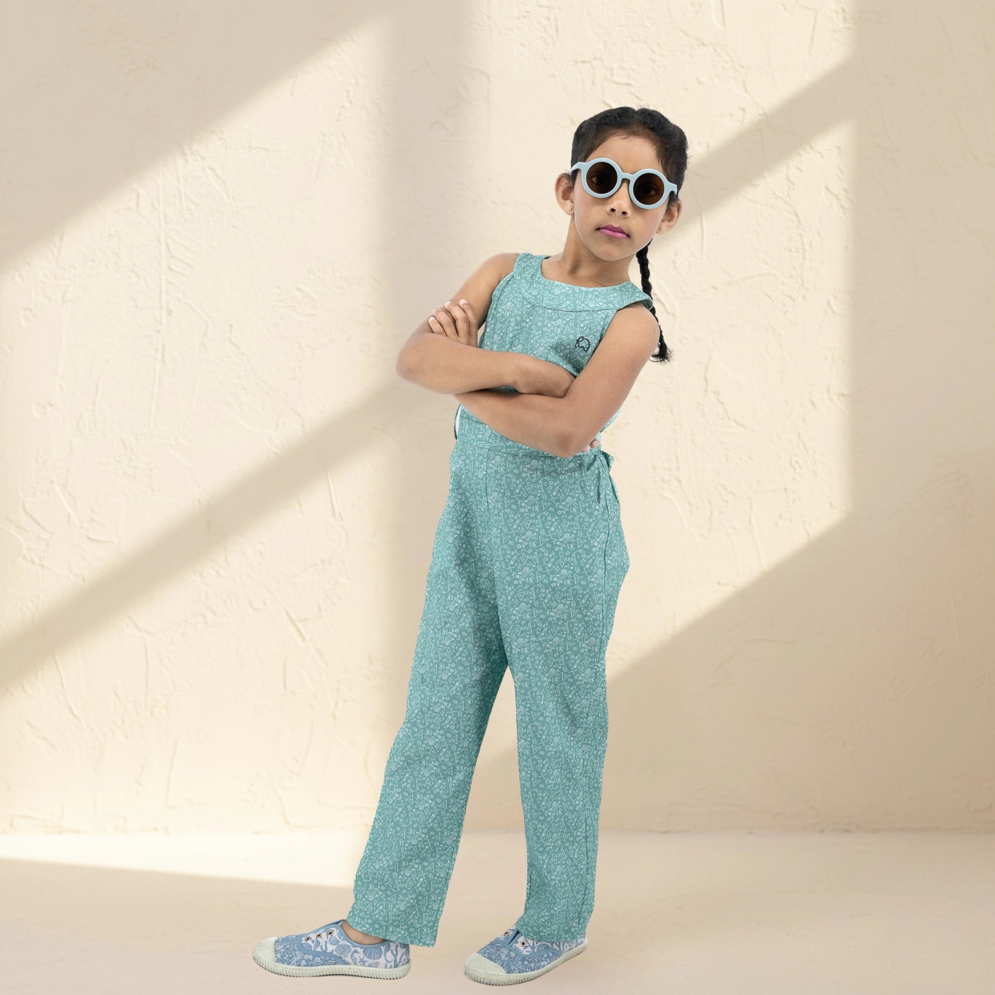 Smoke Green Cotton Jumpsuit for Girls | Karee Sustainable Kidswear Kids Karee