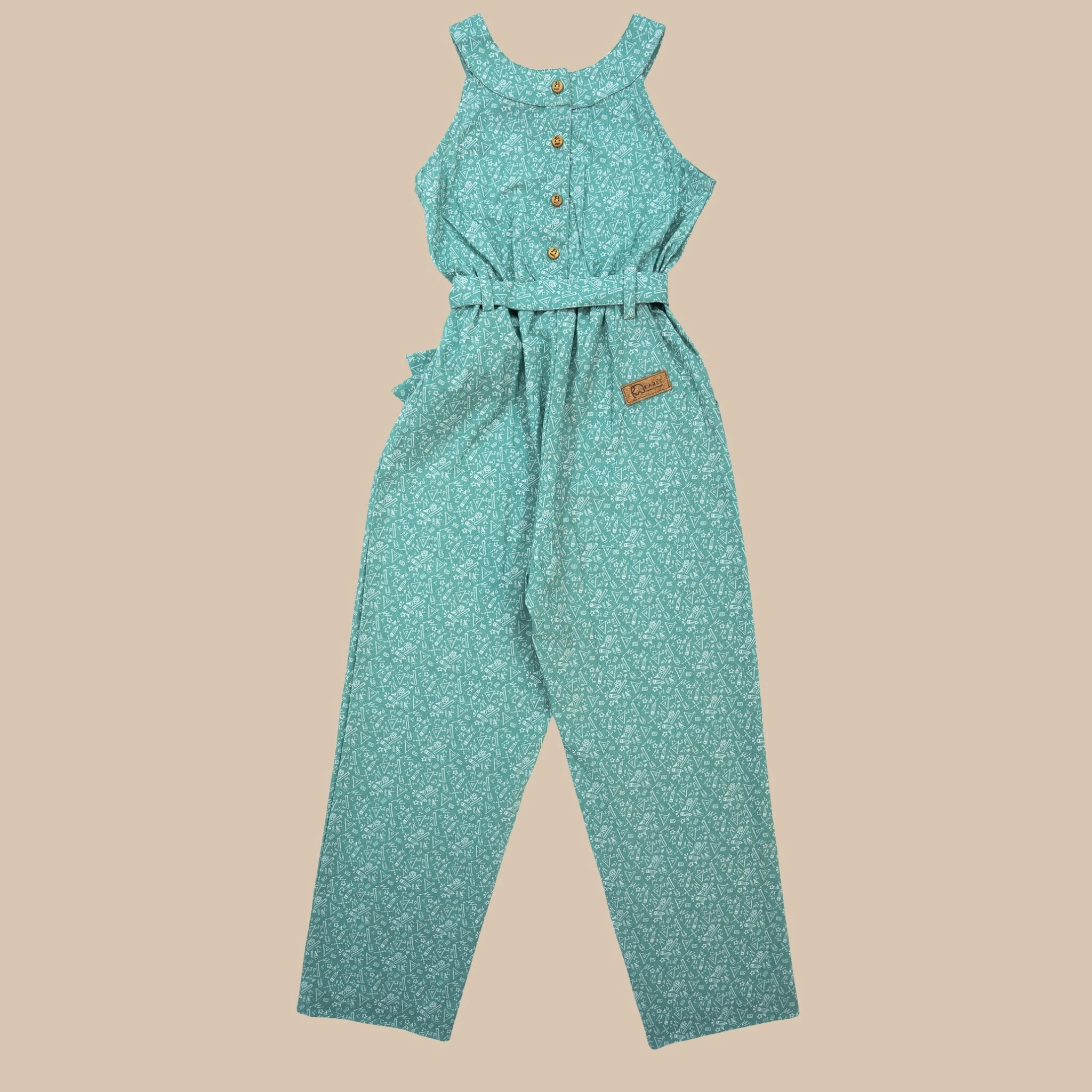 Smoke Green Cotton Jumpsuit for Girls | Karee Sustainable Kidswear Kids Karee