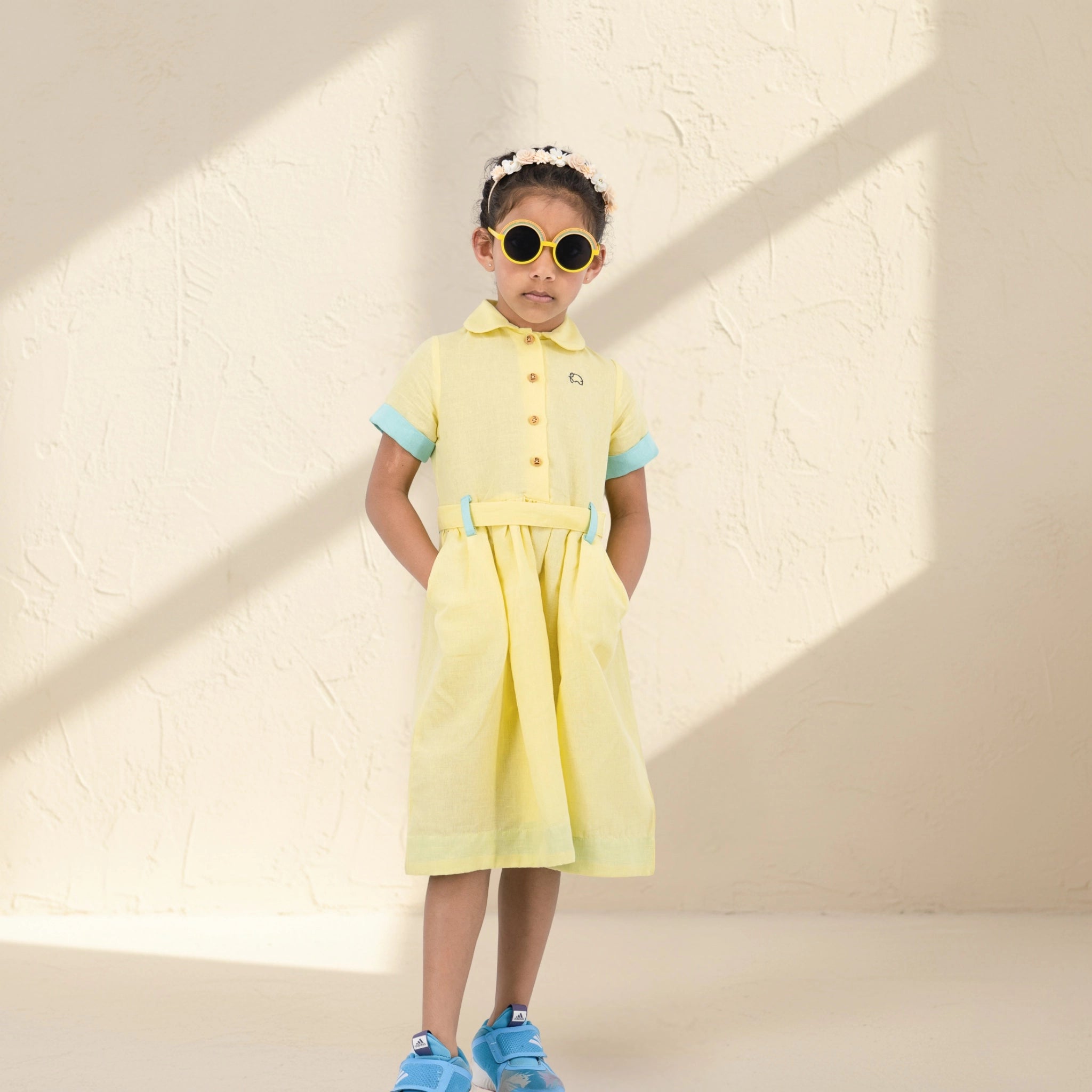 Elfin Yellow Linen Cotton Dress for Girls | Karee Sustainable Kidswear Kids Karee