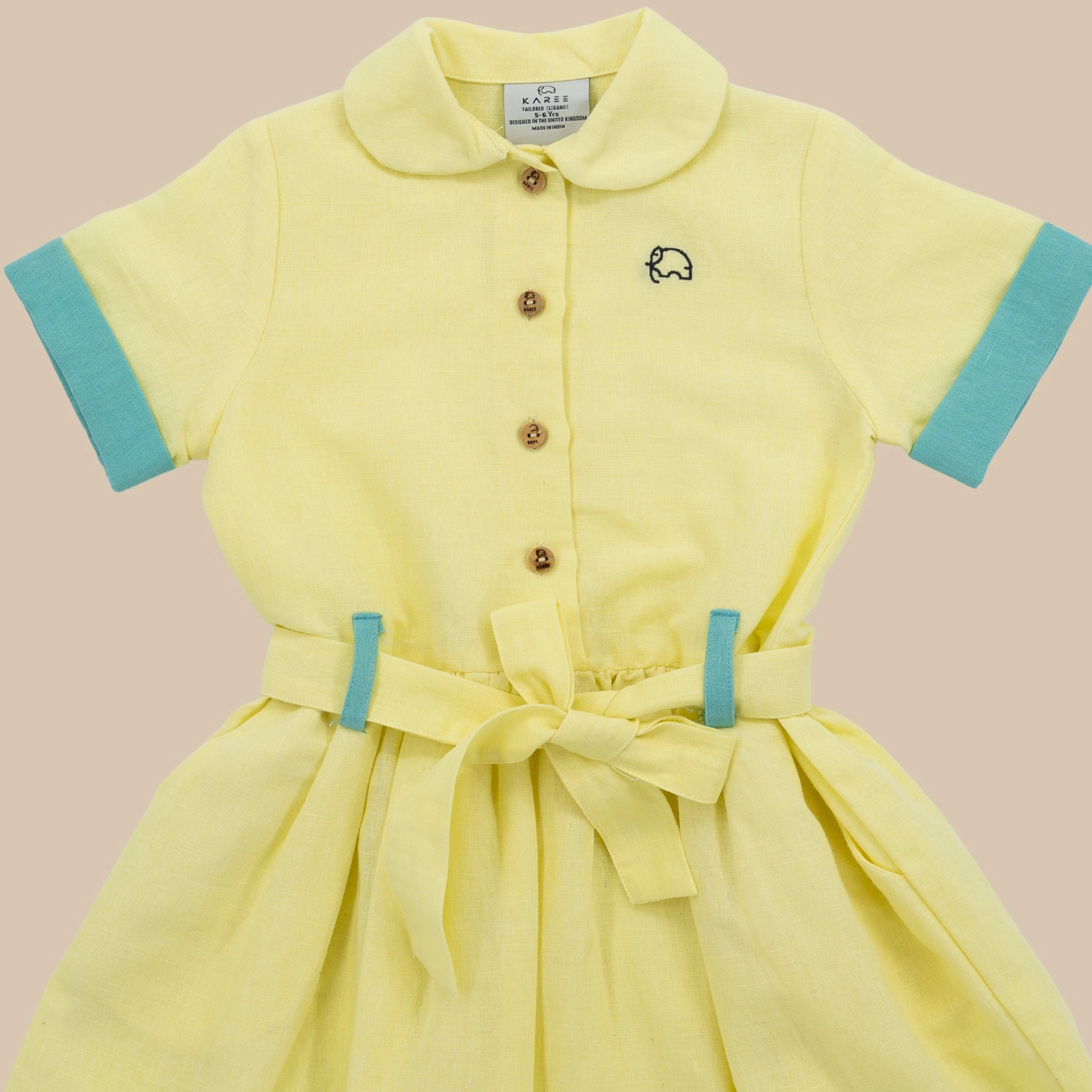 Elfin Yellow Linen Cotton Dress for Girls | Karee Sustainable Kidswear Kids Karee