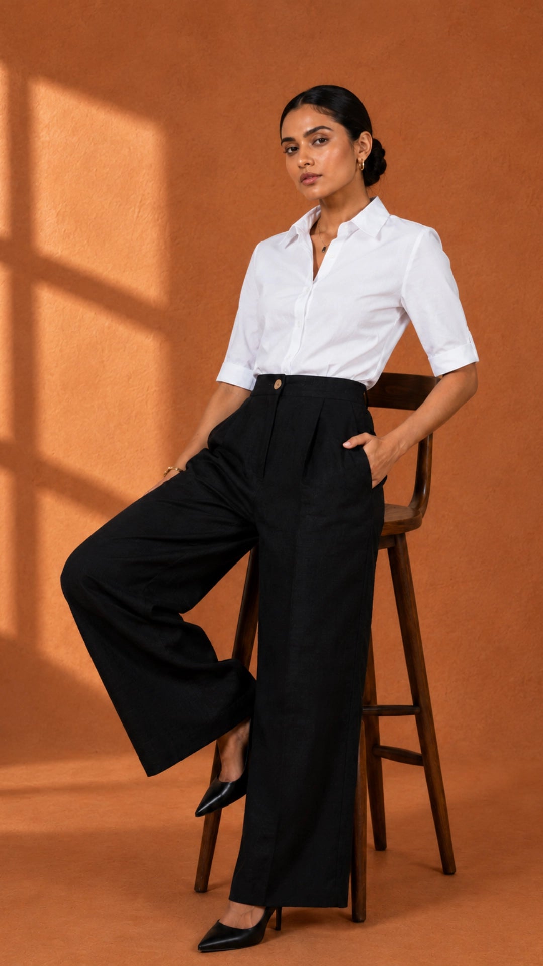 Black Linen Cotton Wide Leg Trousers for Women India | Karee Women Karee
