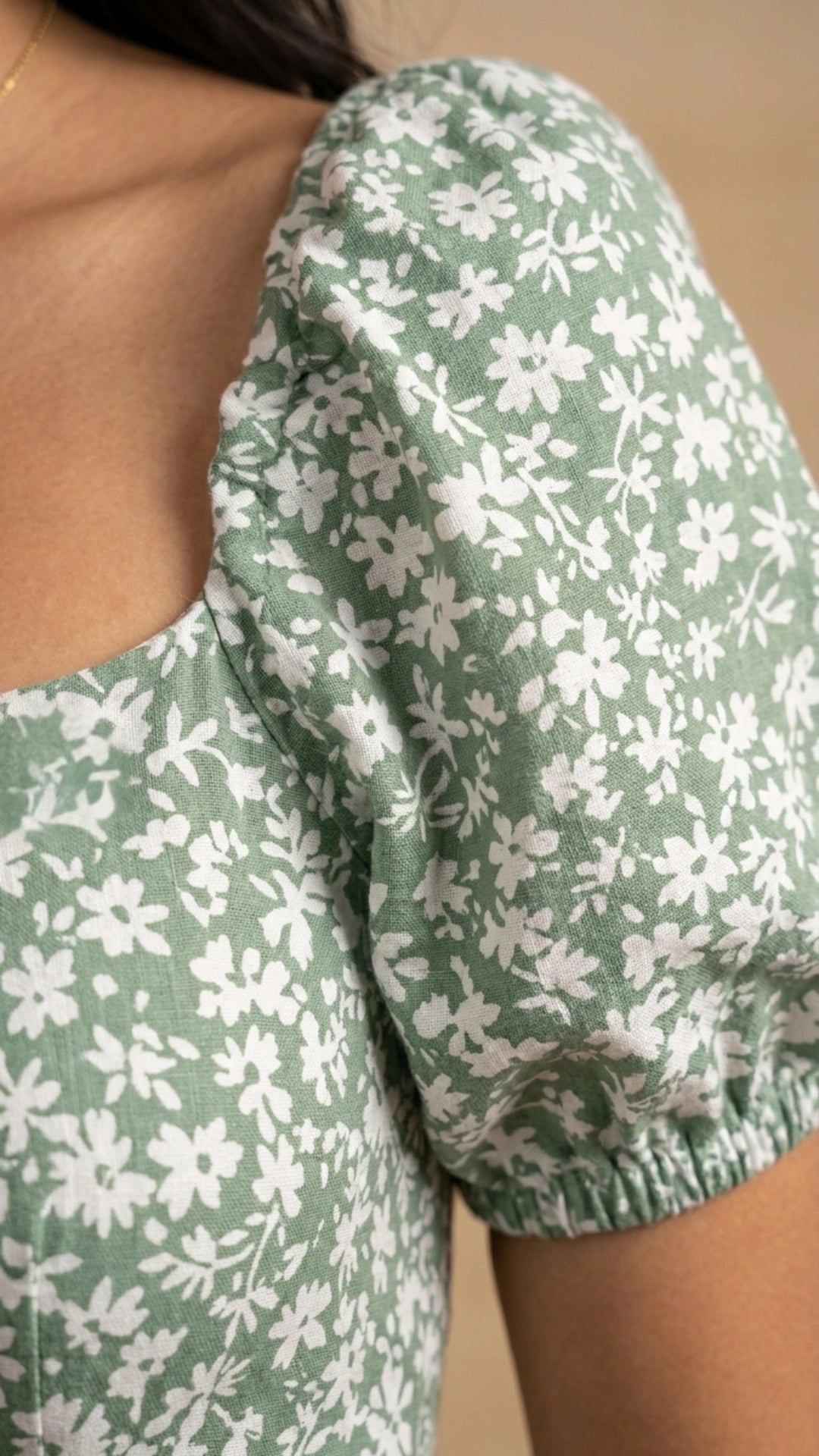Green Floral Fit and Flare Cotton Linen Dress for Women India | Karee Women Karee