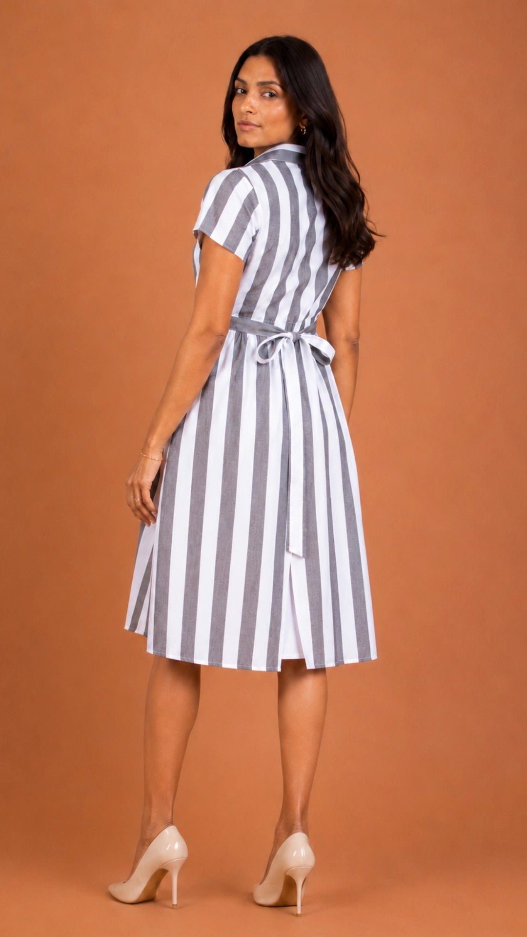 Grey White Stripe Slit Midi Dress for Women India | Karee Women Karee
