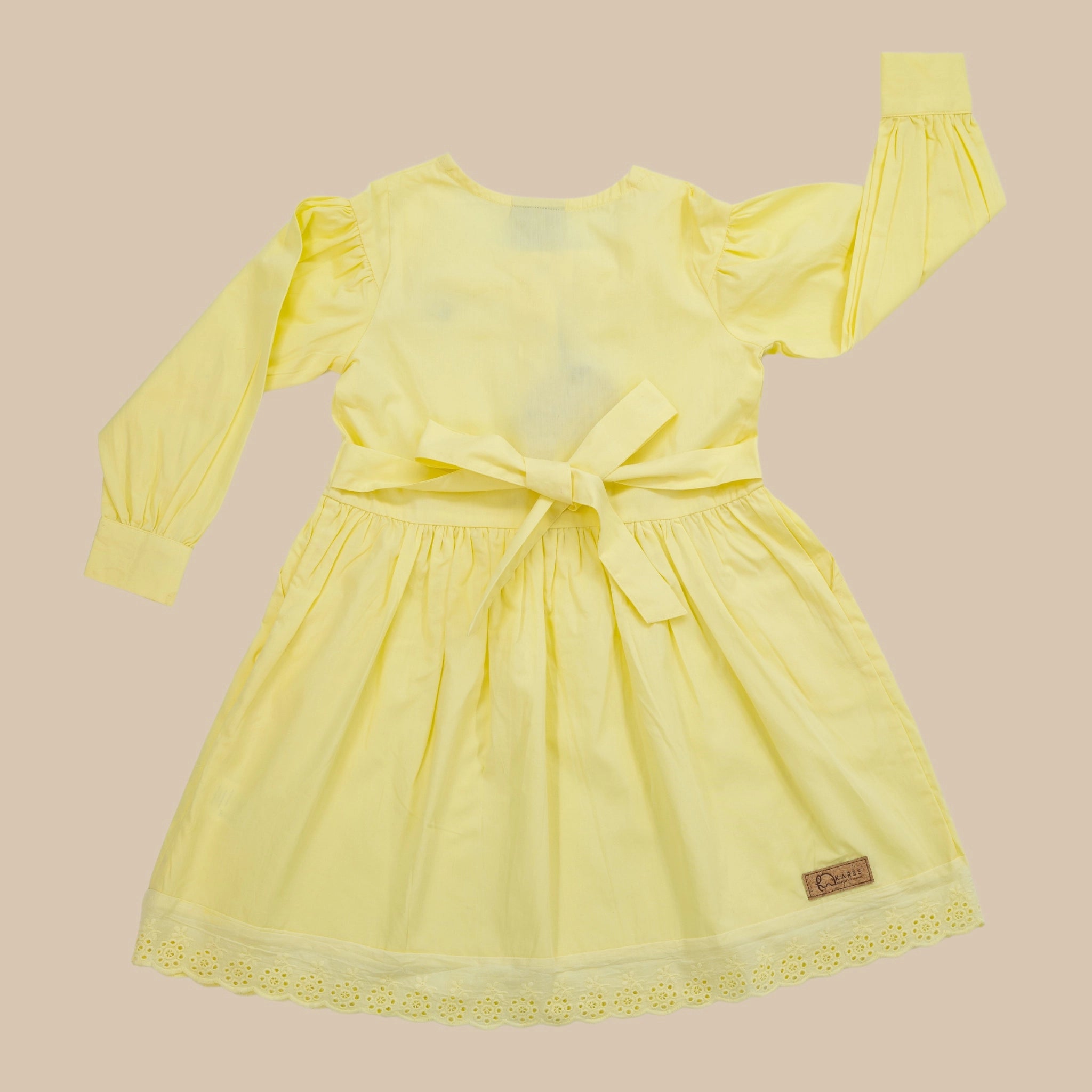 Yellow Puff Sleeve Cotton Dress for Girls | Karee Sustainable Kidswear Kids Karee
