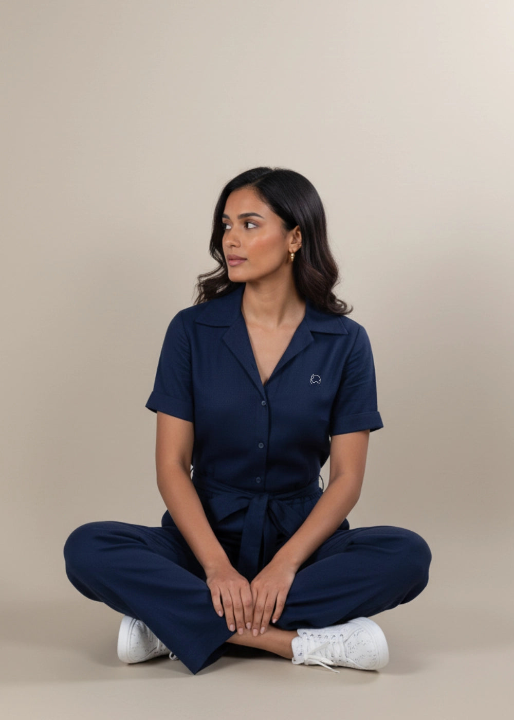 Midnight Blue Elegance Linen Viscose Jumpsuit