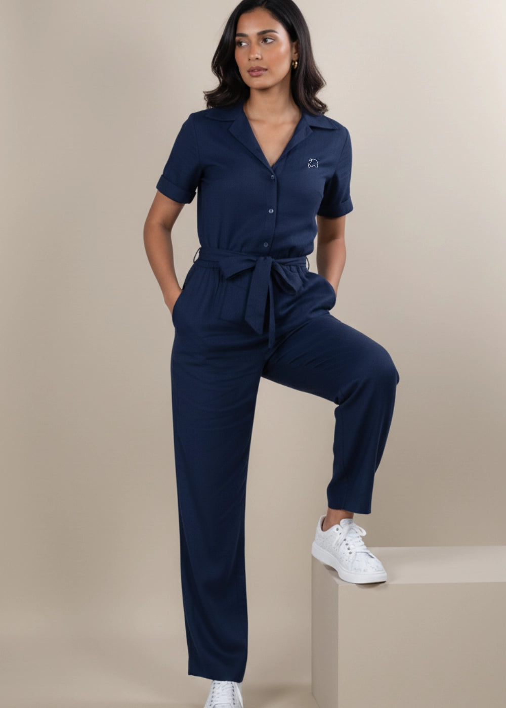 Midnight Blue Elegance Linen Viscose Jumpsuit