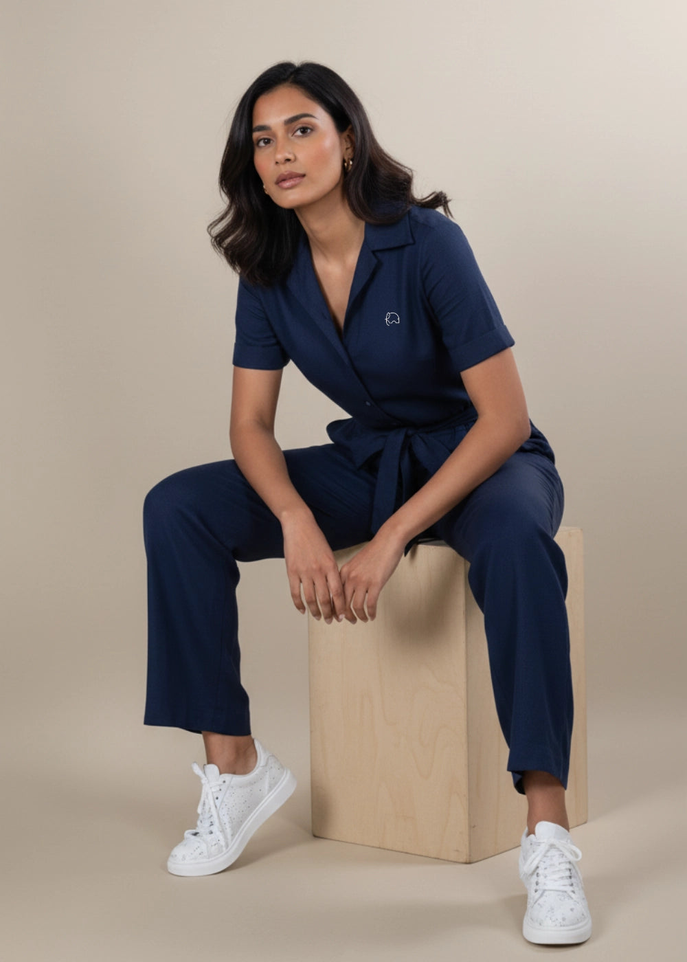 Midnight Blue Elegance Linen Viscose Jumpsuit