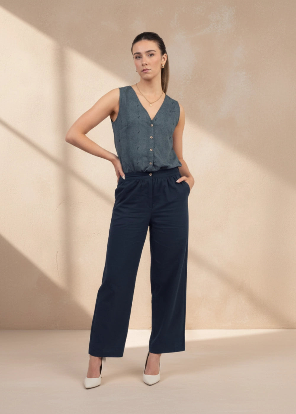 Prussian Blue Ajrakh-Inspired Cotton Jumpsuit | Limited Edition by Karee Women Karee