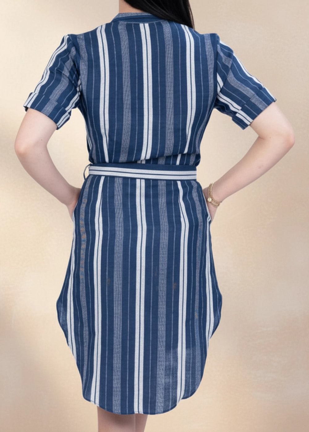 Navy Khadi Linen Shirt Dress Women Karee
