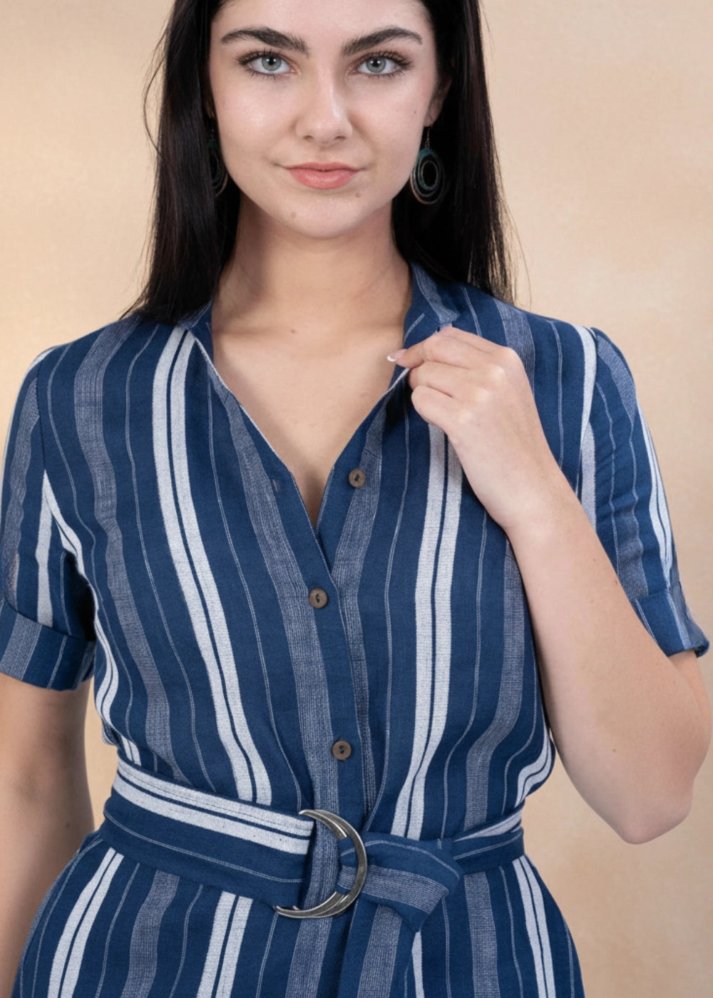 Navy Khadi Linen Shirt Dress Women Karee