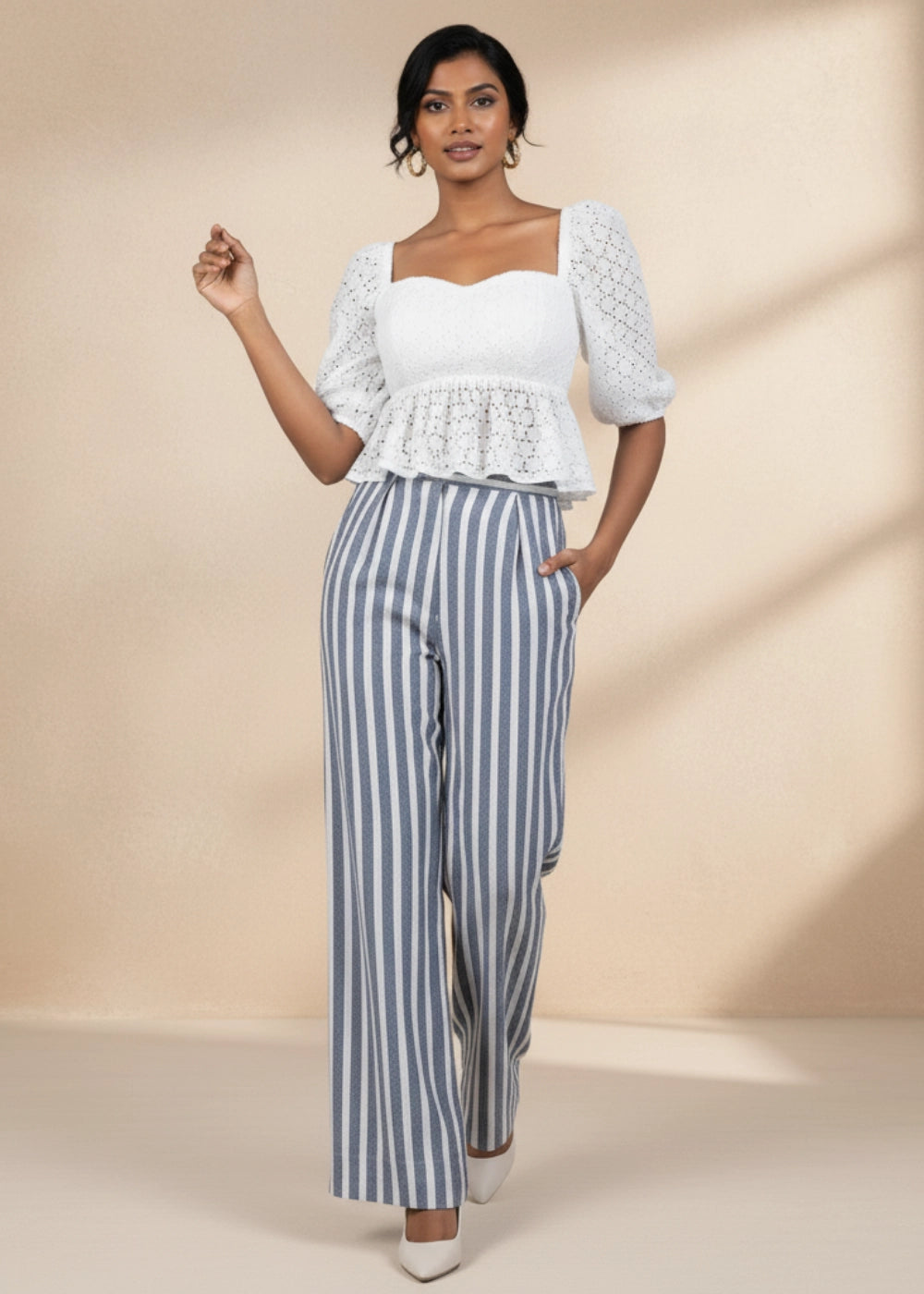 Monochrome Striped Linen Trousers Women Karee
