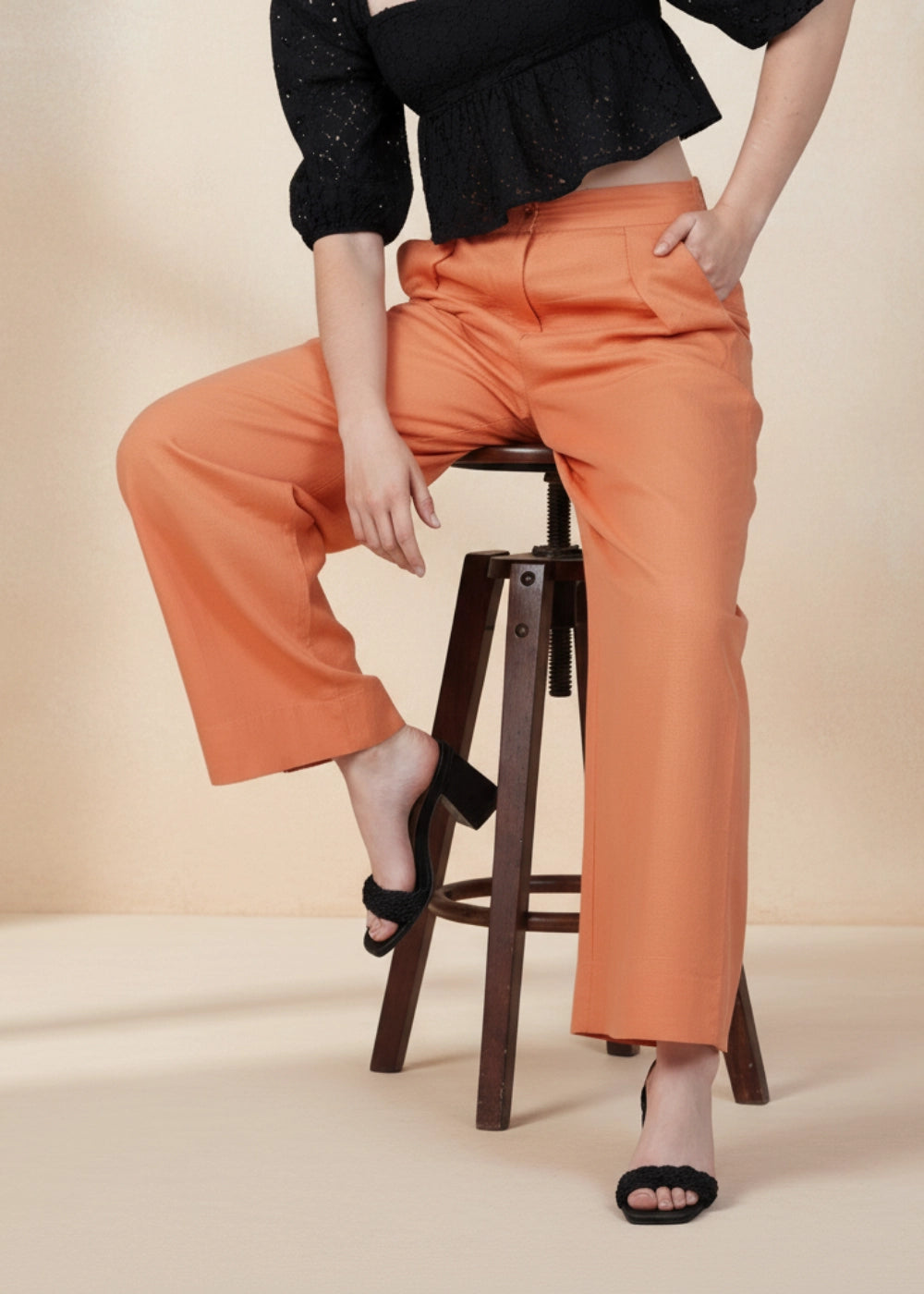 Deep Saffron Wide-Leg Linen Trousers Women Karee