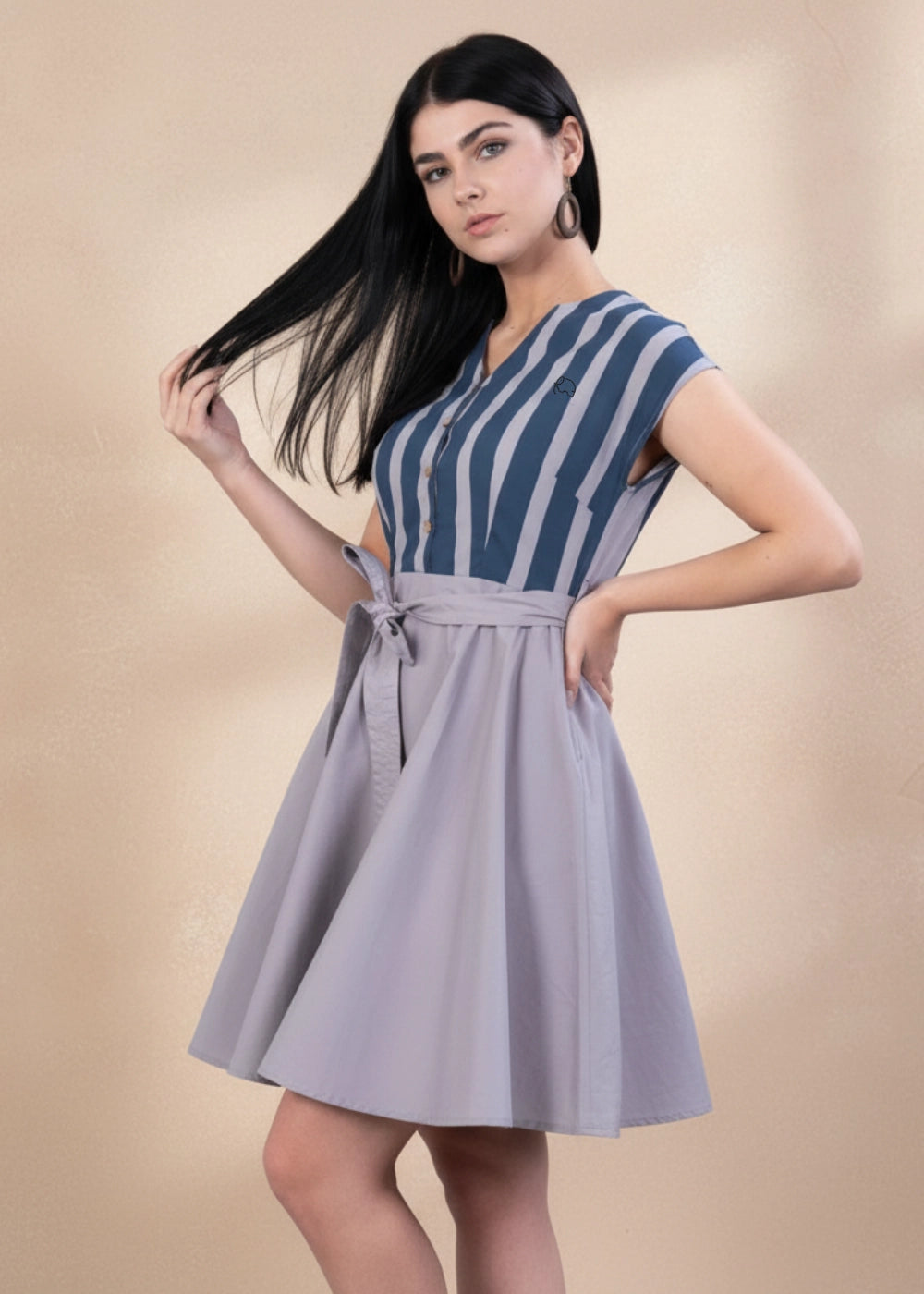 Opel & Denim Contrast Cotton Midi Dress