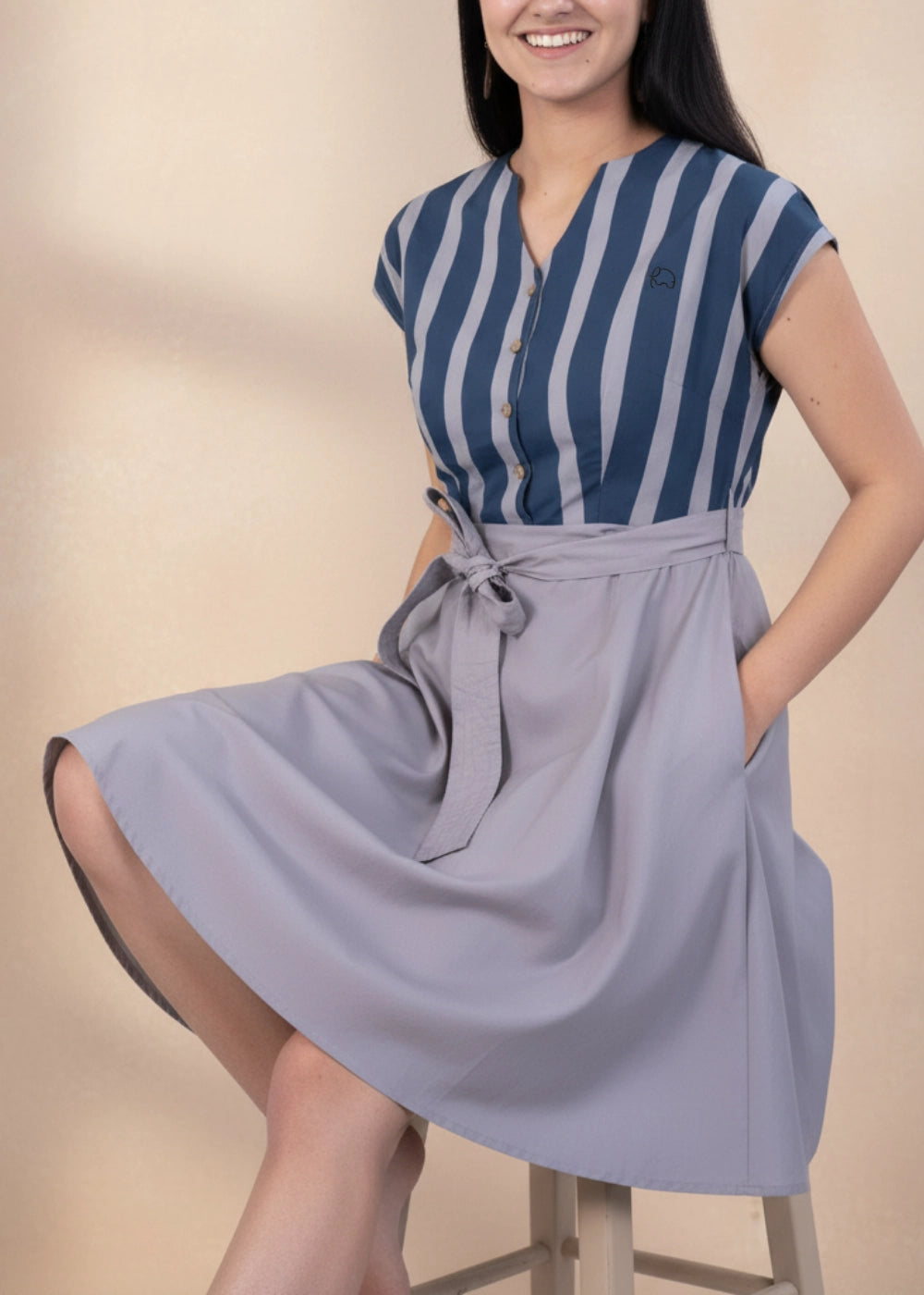 Opel & Denim Contrast Cotton Midi Dress