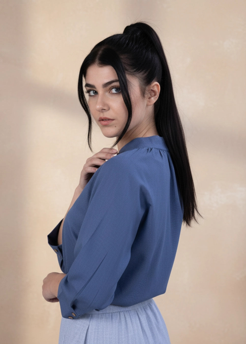 Bio Blue 3/4 Sleeve Linen Top