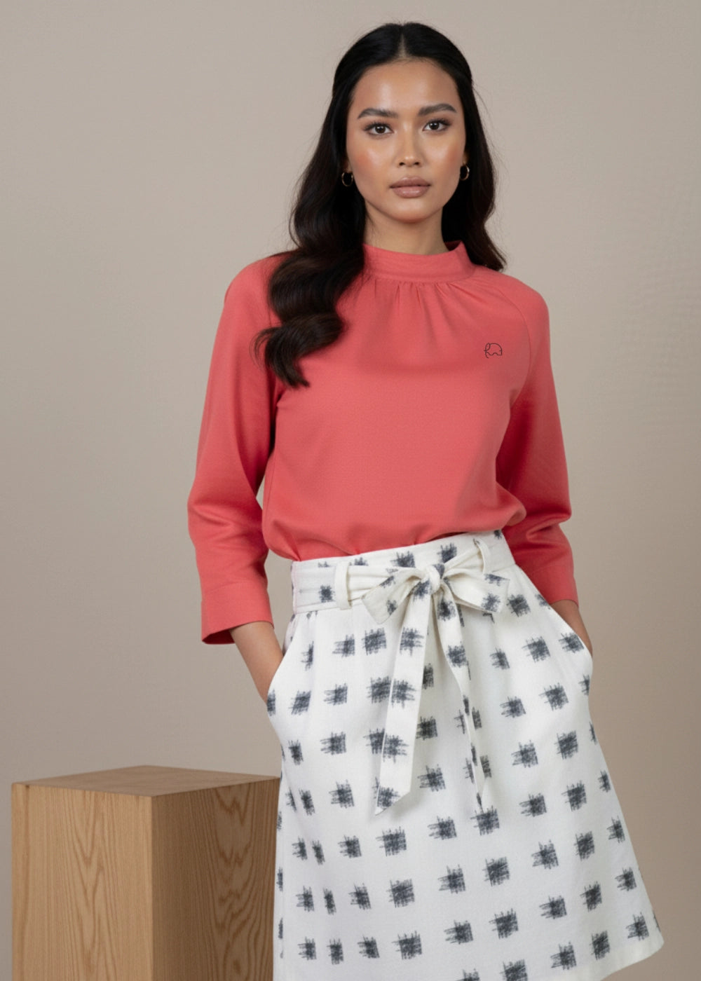 Aqua Haze Elegance Linen Cotton Skirt