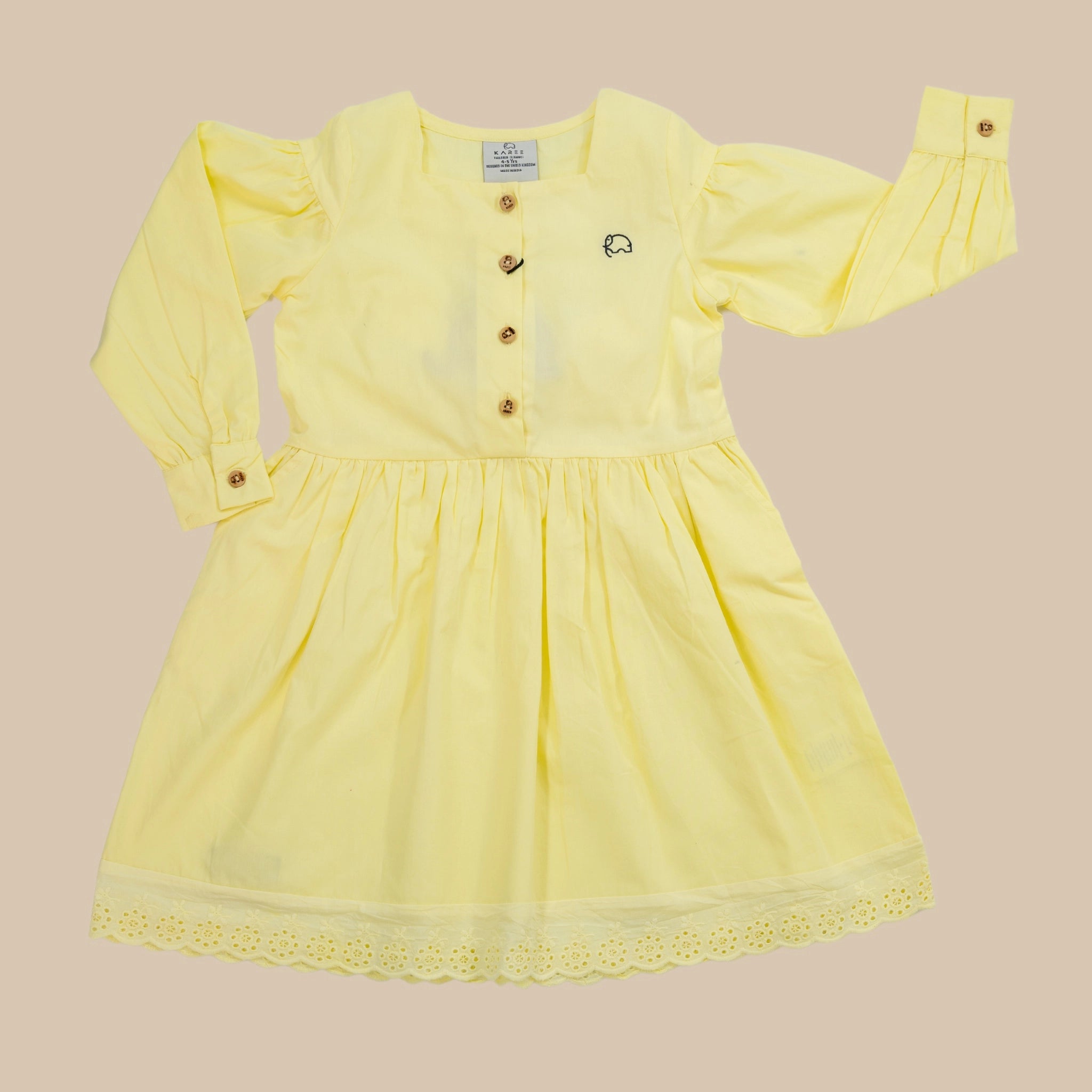 Yellow Puff Sleeve Cotton Dress for Girls | Karee Sustainable Kidswear Kids Karee