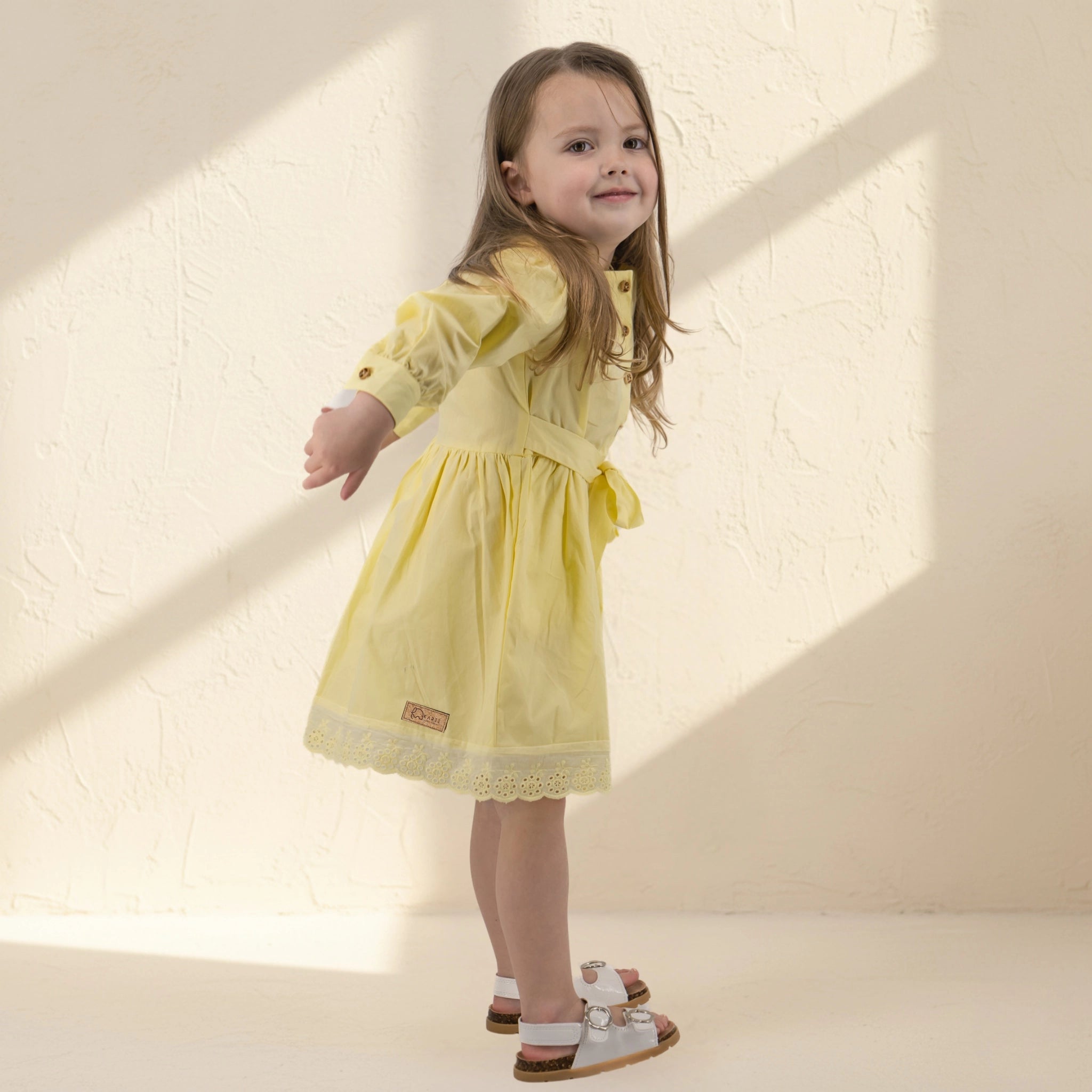 Yellow Puff Sleeve Cotton Dress for Girls | Karee Sustainable Kidswear Kids Karee