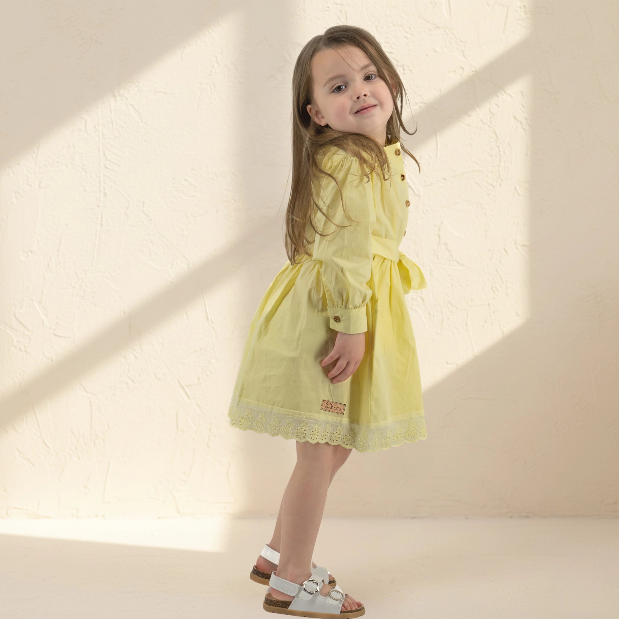 Yellow Puff Sleeve Cotton Dress for Girls | Karee Sustainable Kidswear Kids Karee