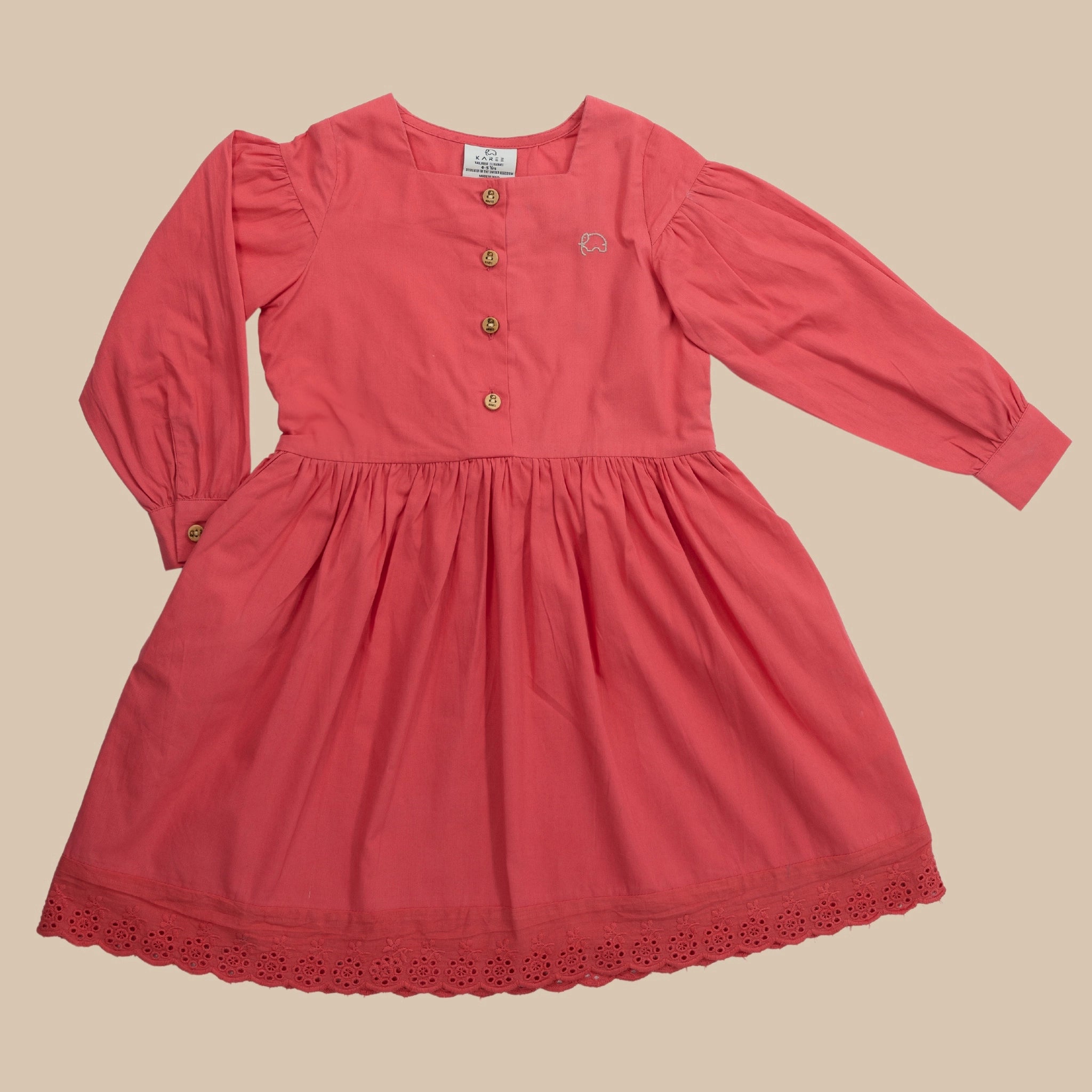 Red Long Puff Sleeve Cotton Dress Kids Karee