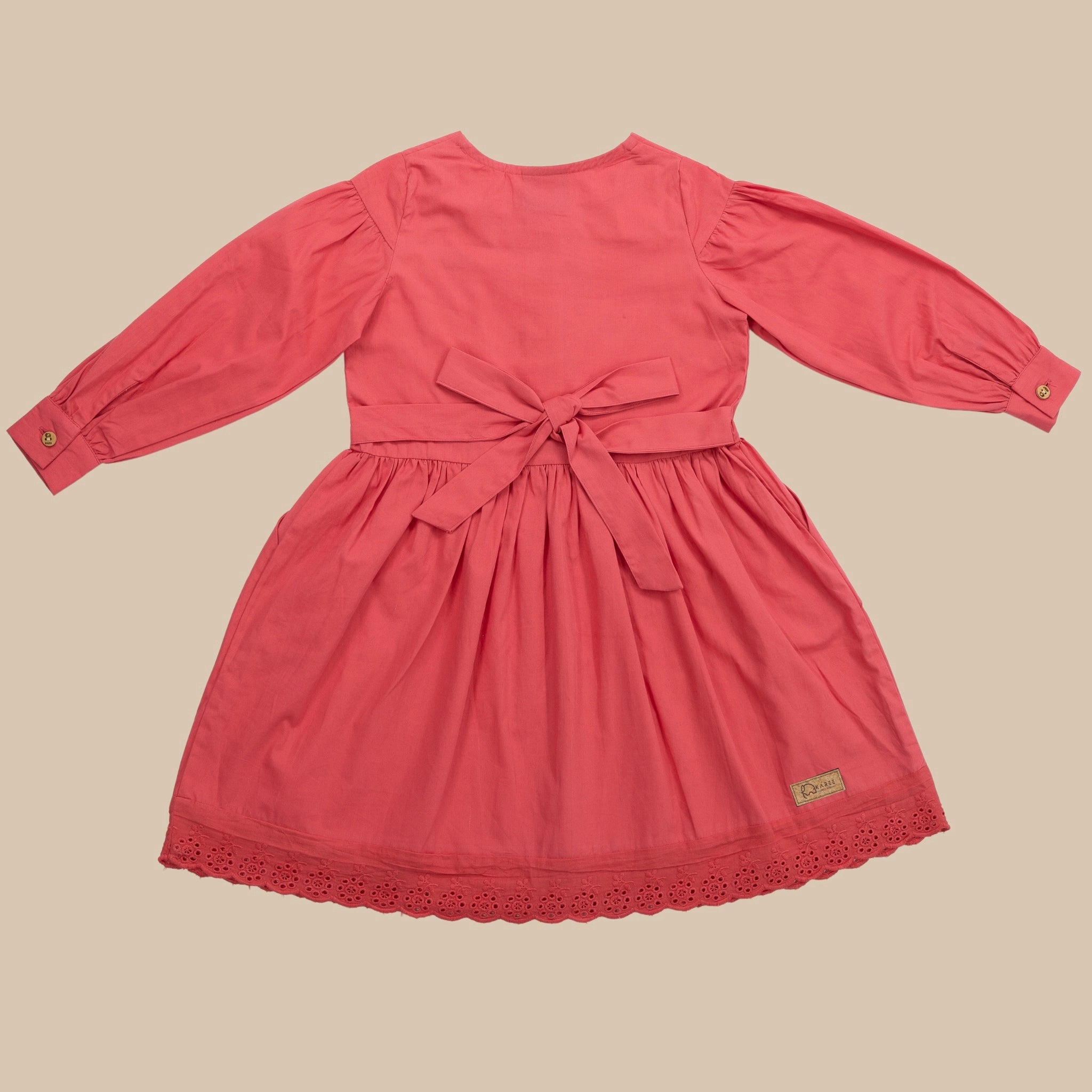 Red Long Puff Sleeve Cotton Dress Kids Karee