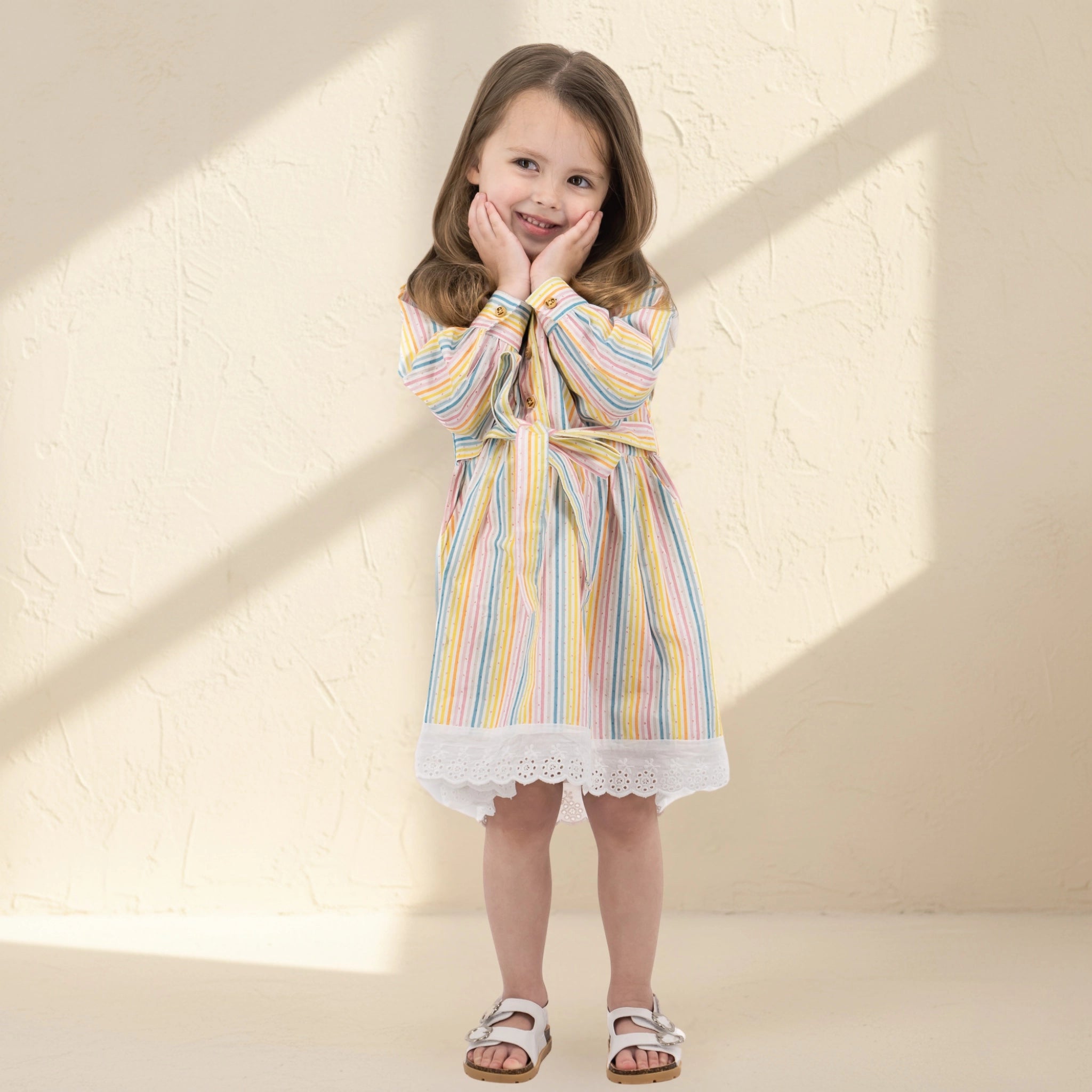 White Striped Puff Sleeve Cotton Dress for Girls | Karee Sustainable Kidswear Kids Karee