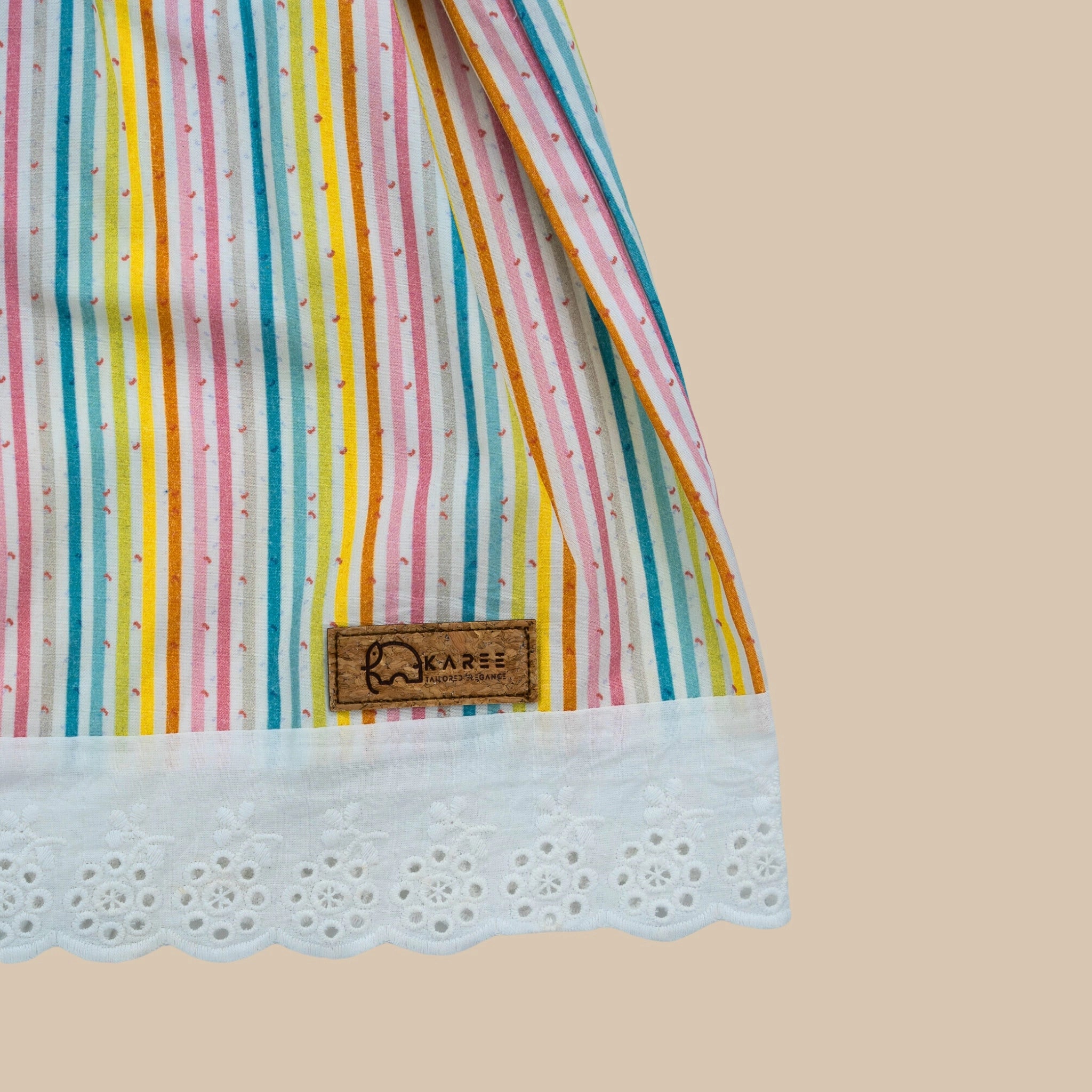 White Striped Puff Sleeve Cotton Dress for Girls | Karee Sustainable Kidswear Kids Karee