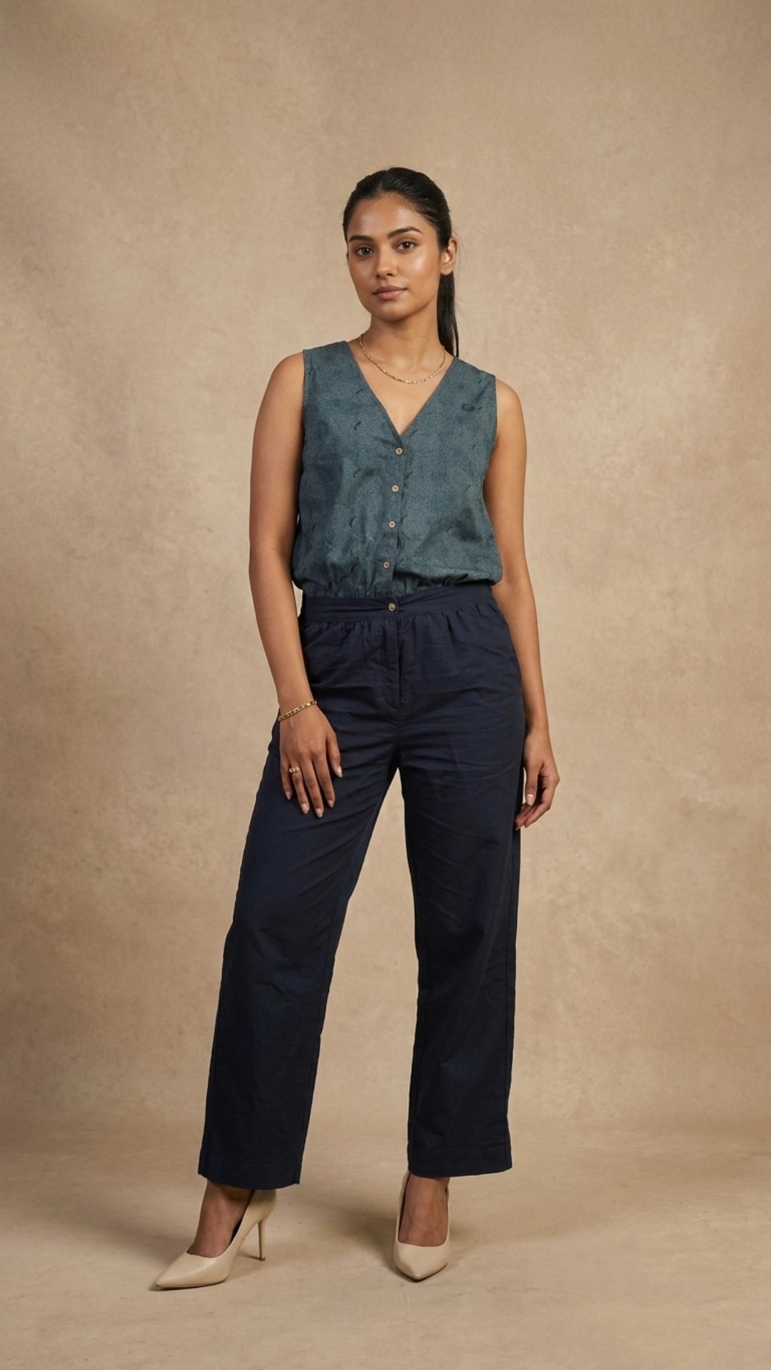 Prussian Blue Ajrakh-Inspired Cotton Jumpsuit for Women India | Karee Women Karee