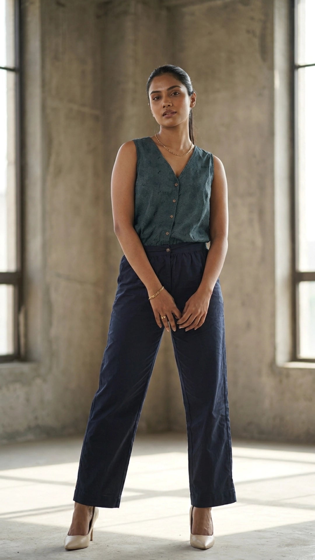 Prussian Blue Ajrakh-Inspired Cotton Jumpsuit for Women India | Karee Women Karee