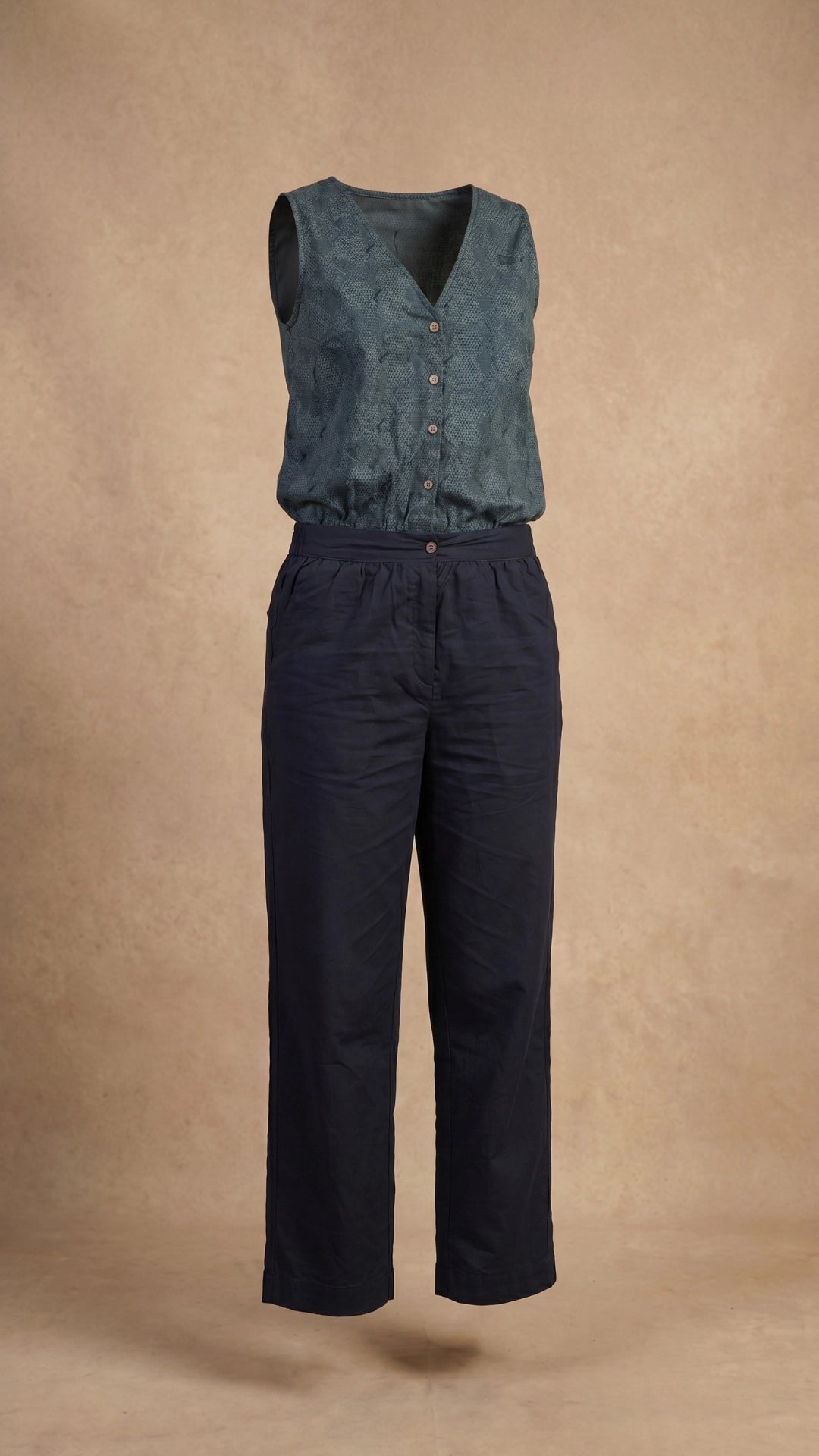 Prussian Blue Ajrakh-Inspired Cotton Jumpsuit for Women India | Karee Women Karee