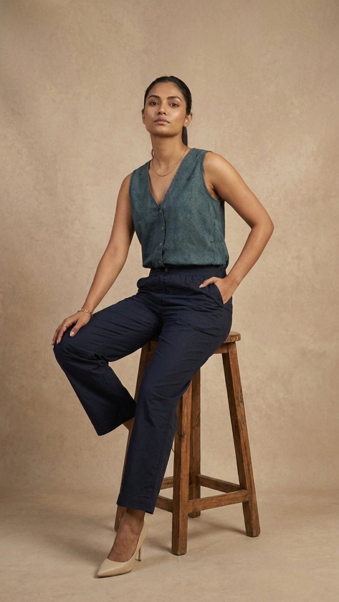Prussian Blue Ajrakh-Inspired Cotton Jumpsuit for Women India | Karee Women Karee